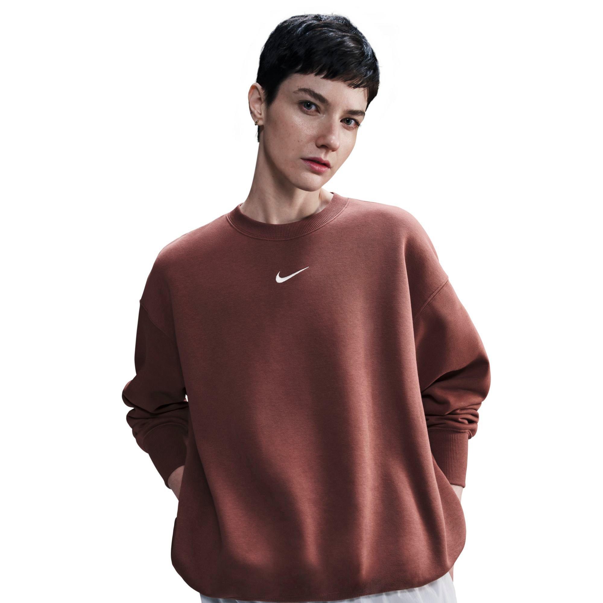 Nike Women's Sportswear Phoenix Fleece Oversized Crewneck Sweatshirt in Red Sepia/Sail Size: Small
