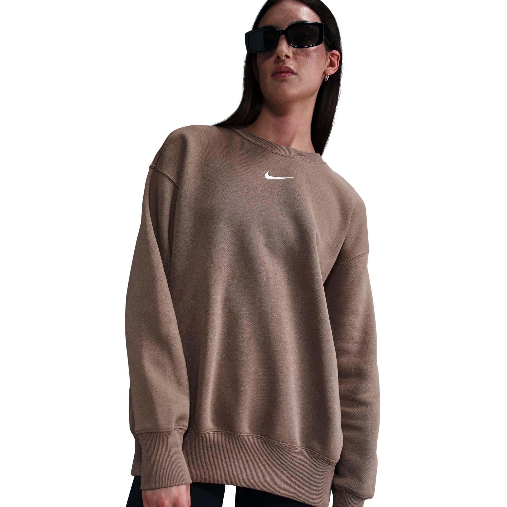 Nike Women's Sportswear Phoenix Fleece Oversized Crewneck Sweatshirt in Mink Brown/Sail Size: XS