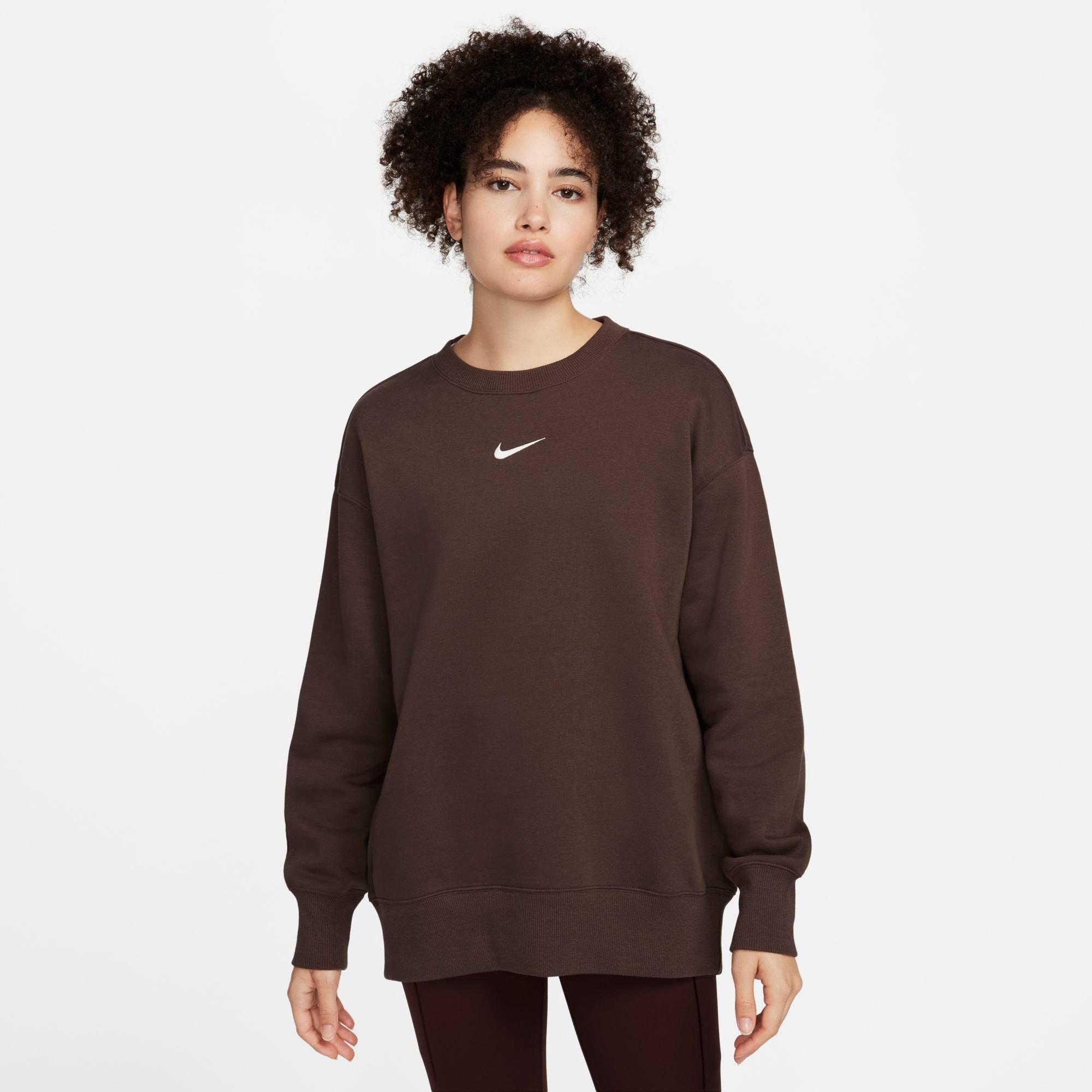 Nike Women's Sportswear Phoenix Fleece Oversized Crewneck Sweatshirt in Baroque Brown/Sail Size: Small