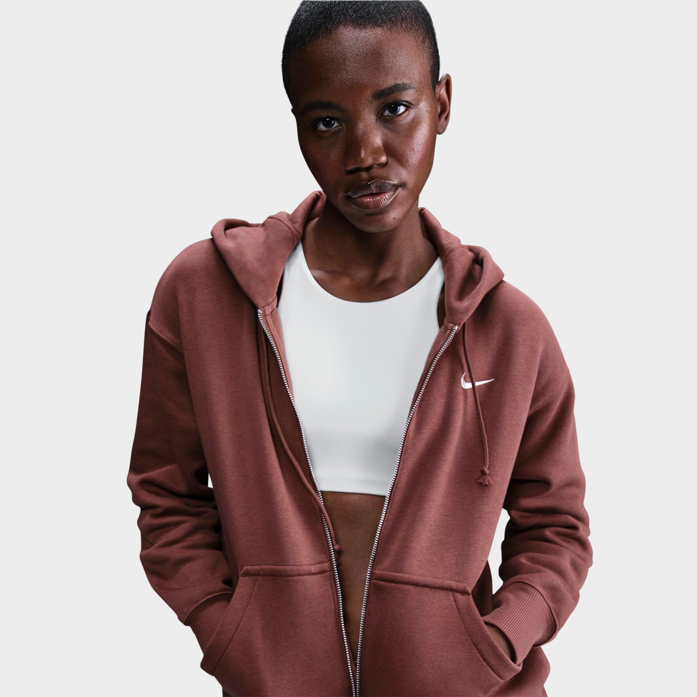 Nike Women's Sportswear Phoenix Fleece Oversized Full-Zip Hoodie in Red Sepia/Sail Size: XS