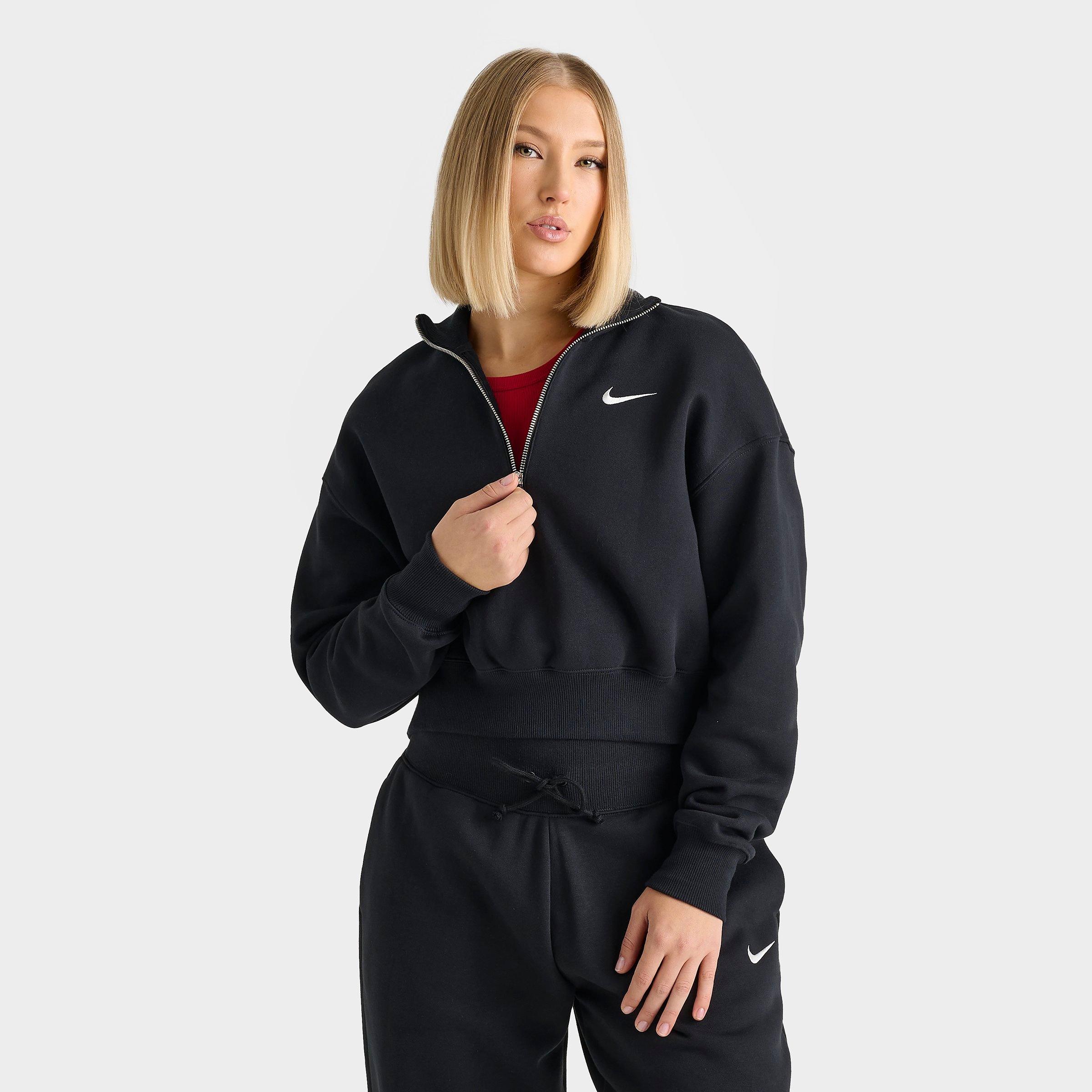 Nike Women's Sportswear Phoenix Fleece Oversized Half-Zip Crop Sweatshirt in Black/Sail Size: XS