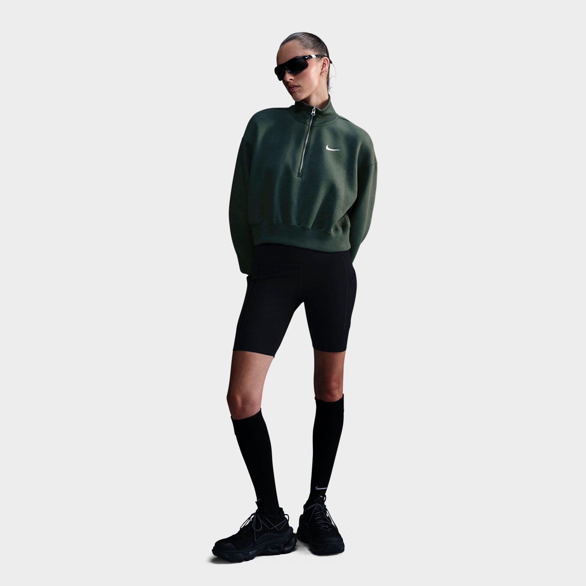 Nike Women's Sportswear Phoenix Fleece Oversized Half-Zip Crop Sweatshirt in Vintage Green/Sail Size: 2XS