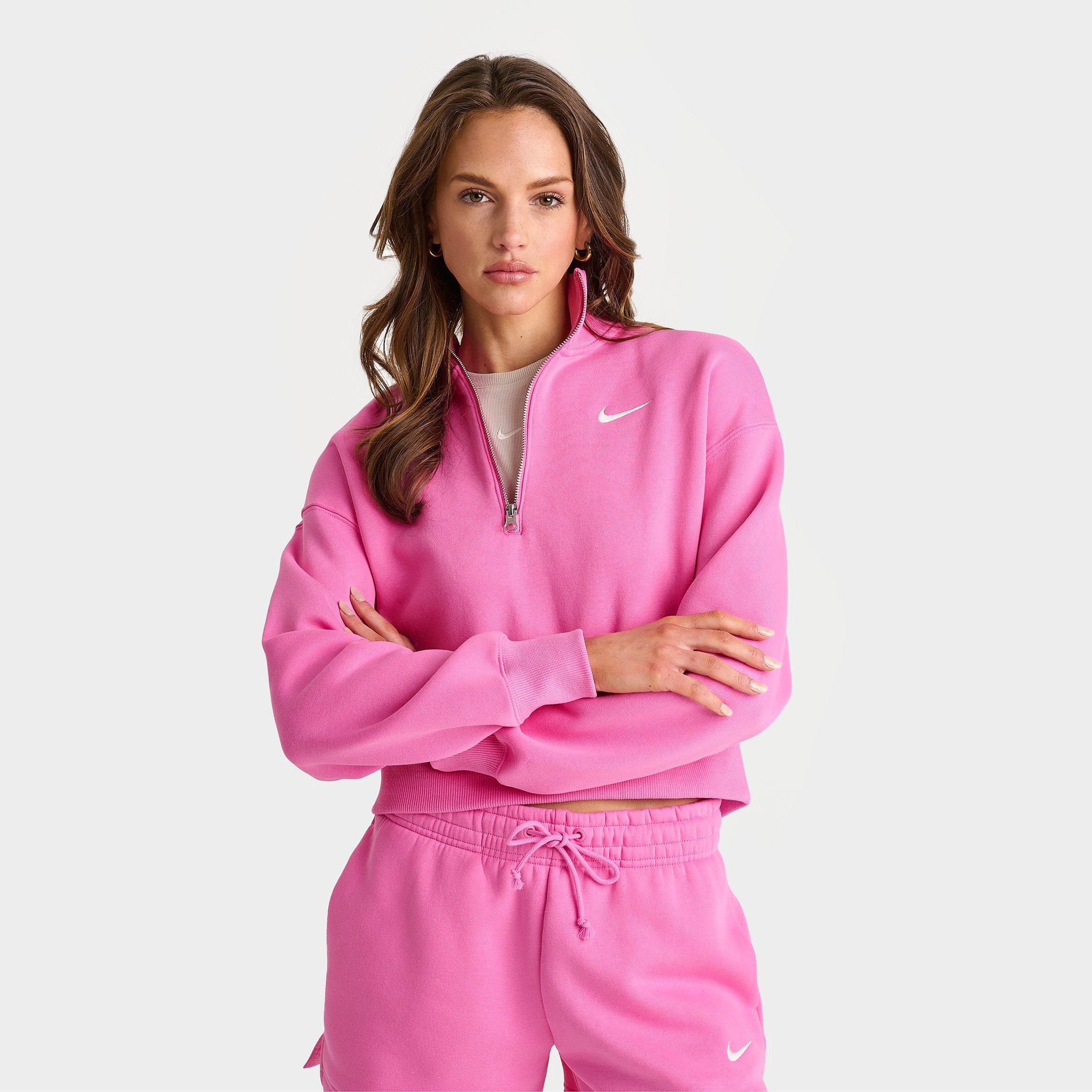 Nike Women's Sportswear Phoenix Fleece Oversized Half-Zip Crop Sweatshirt in Playful Pink/Sail Size: XS