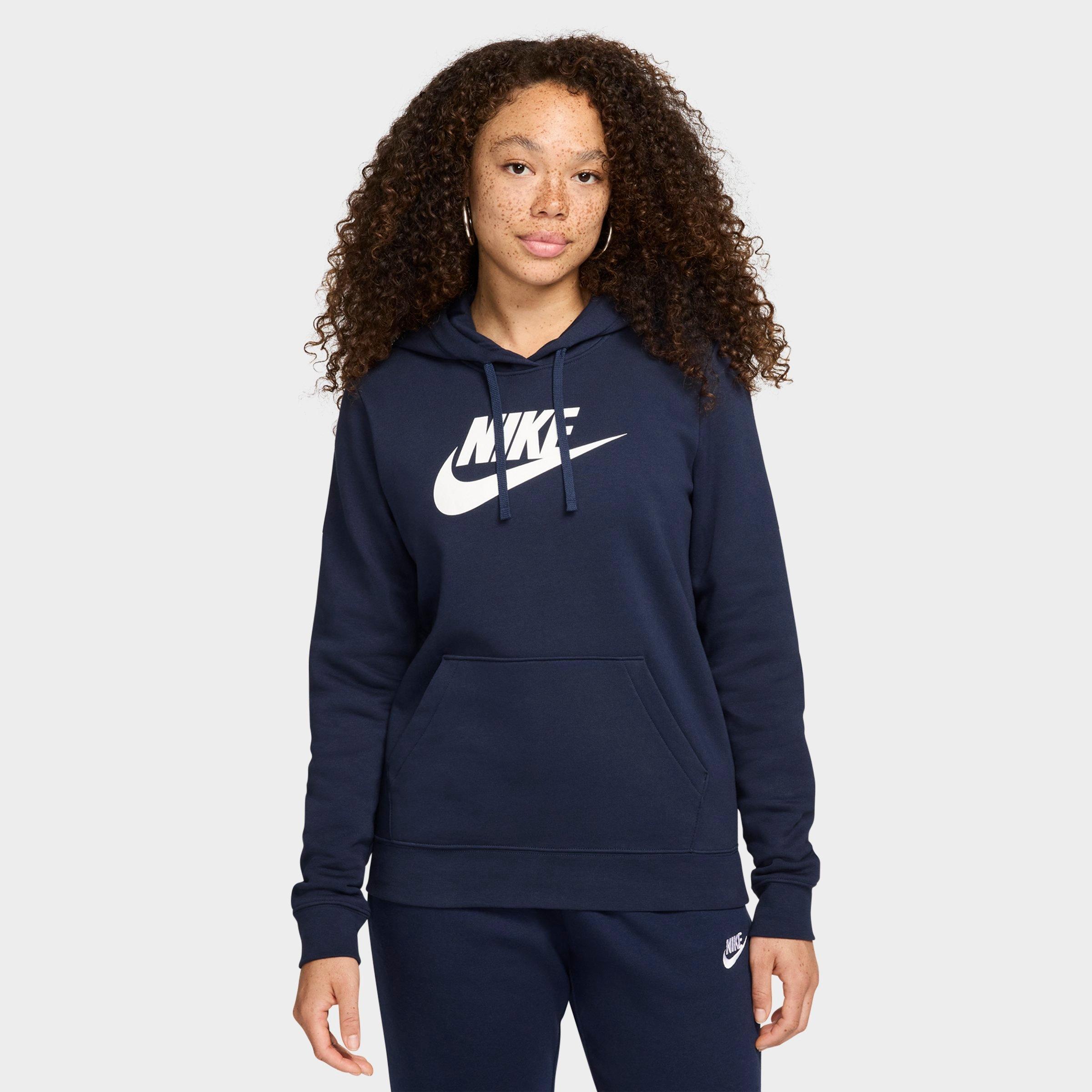 Nike Women's Sportswear Logo Club Fleece Pullover Hoodie in Obsidian/White Size: XS