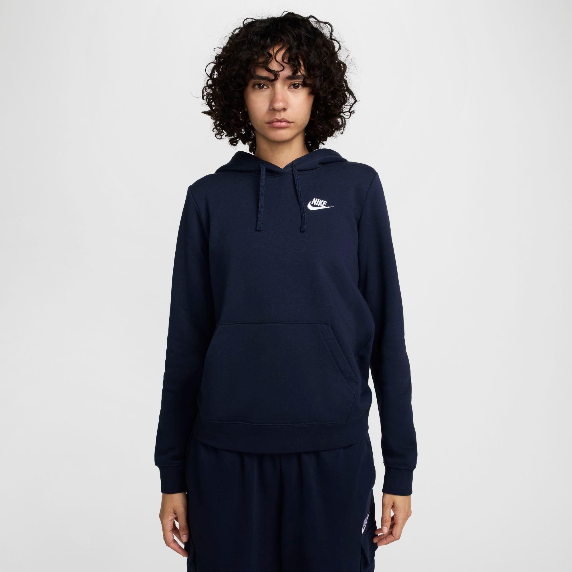 Nike Women's Sportswear Club Fleece Pullover Hoodie in Obsidian/White Size: XS
