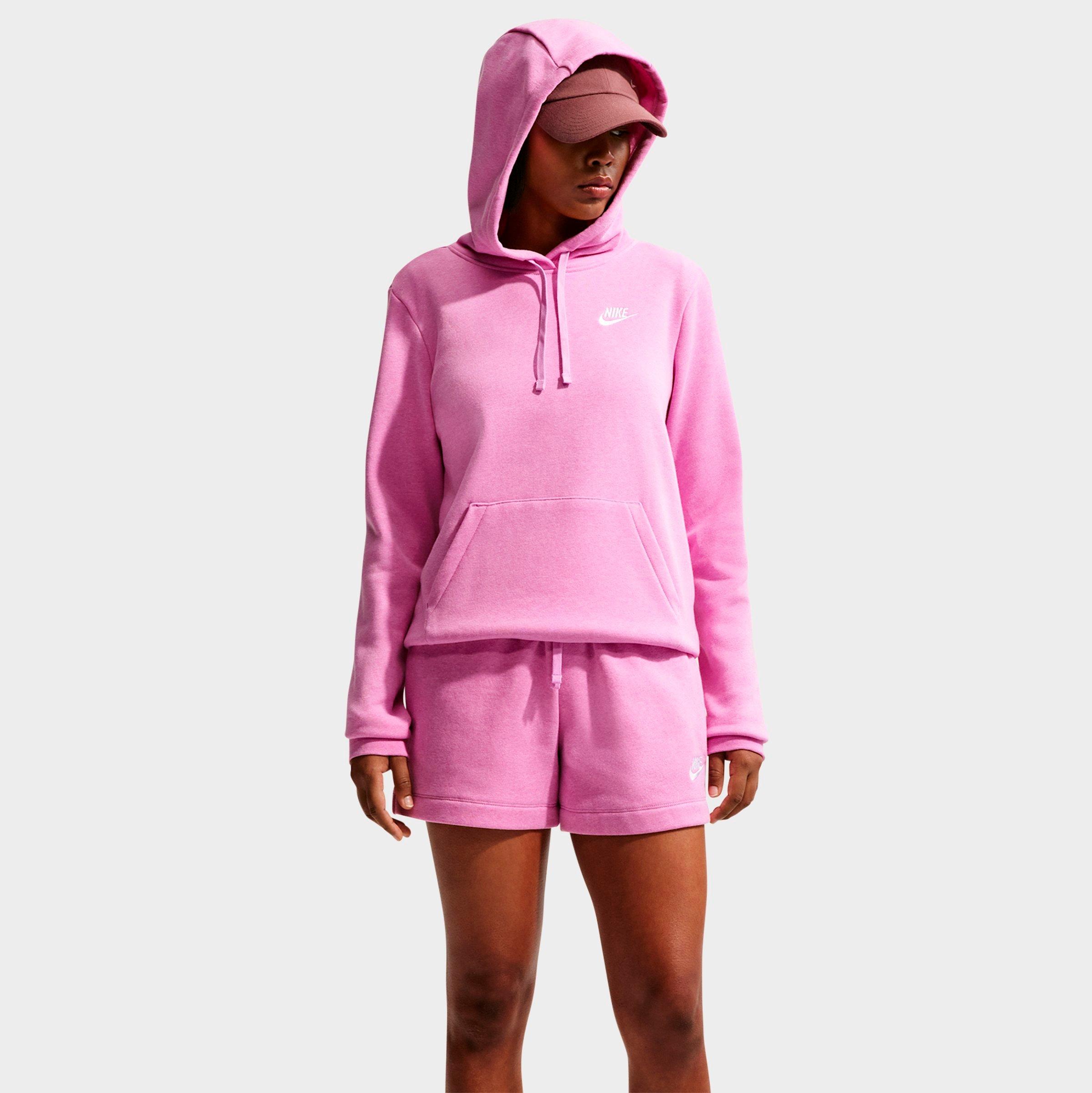 Nike Women's Sportswear Club Fleece Pullover Hoodie in Light Magenta/Heather/White Size: XS