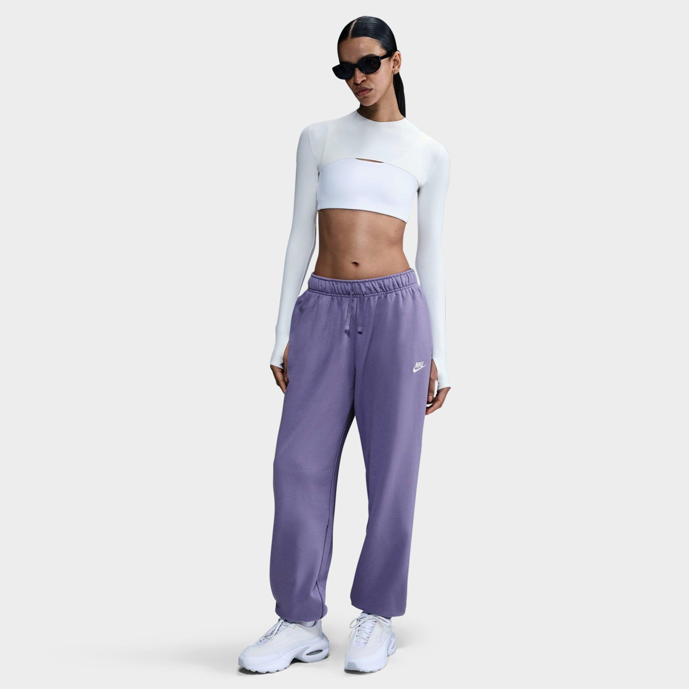 Nike Women's Sportswear Club Fleece Mid-Rise Oversized Sweatpants in Dusty Amethyst/White Size: XS