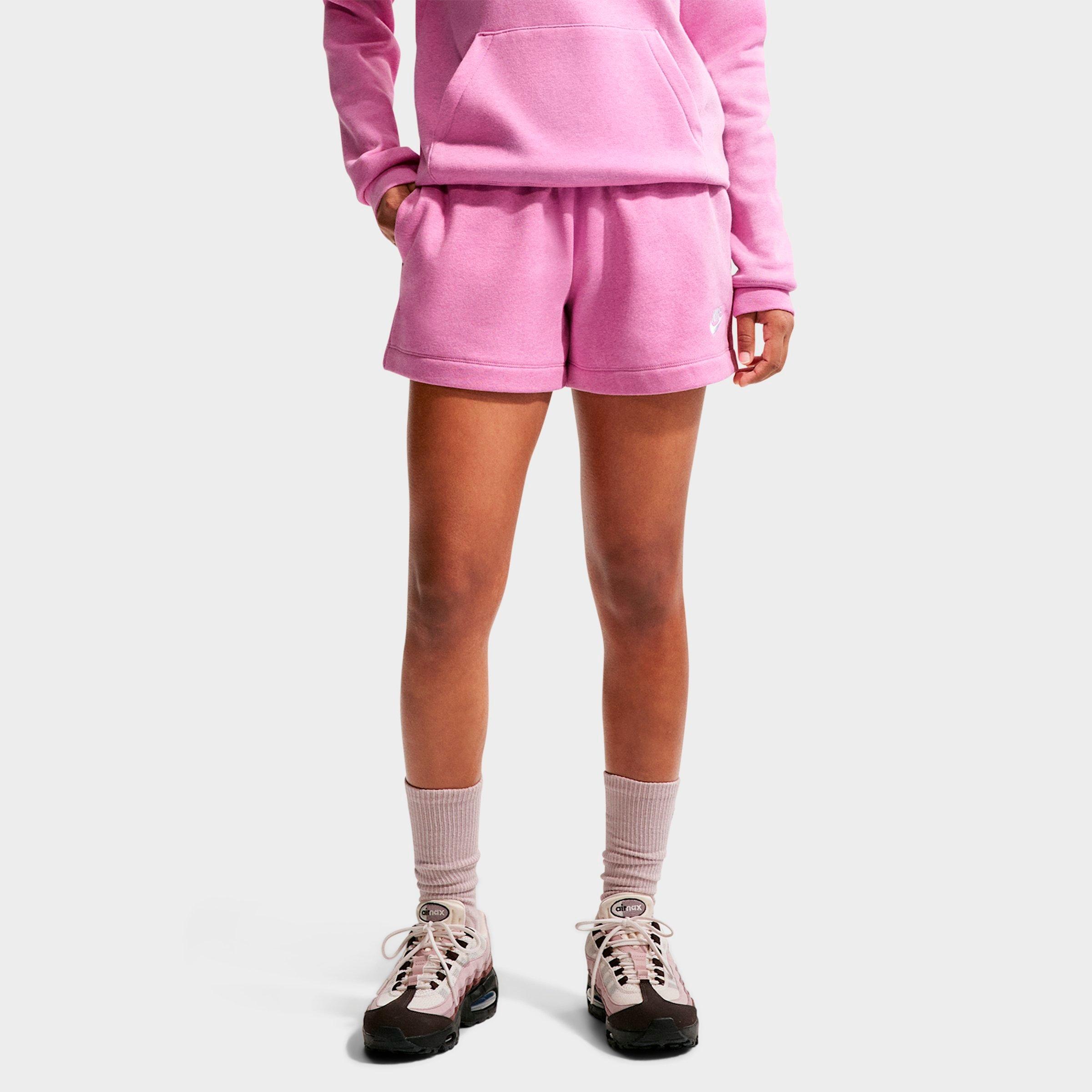 Nike Women's Sportswear Club Fleece Mid-Rise Shorts in Light Magenta/Heather/White Size: 2XL