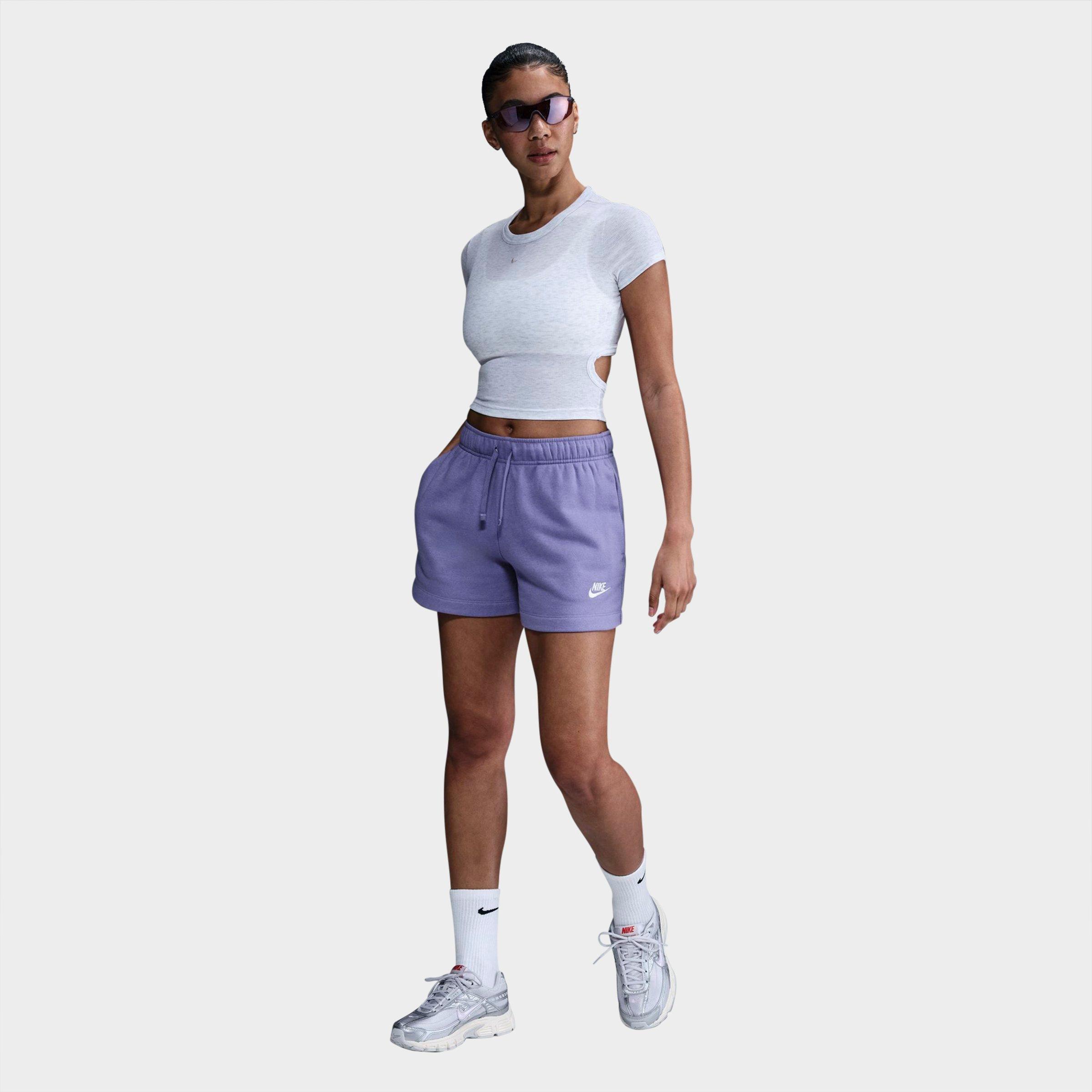 Nike Women's Sportswear Club Fleece Mid-Rise Shorts in DUSTY AMETHYST/WHITE Size: XS