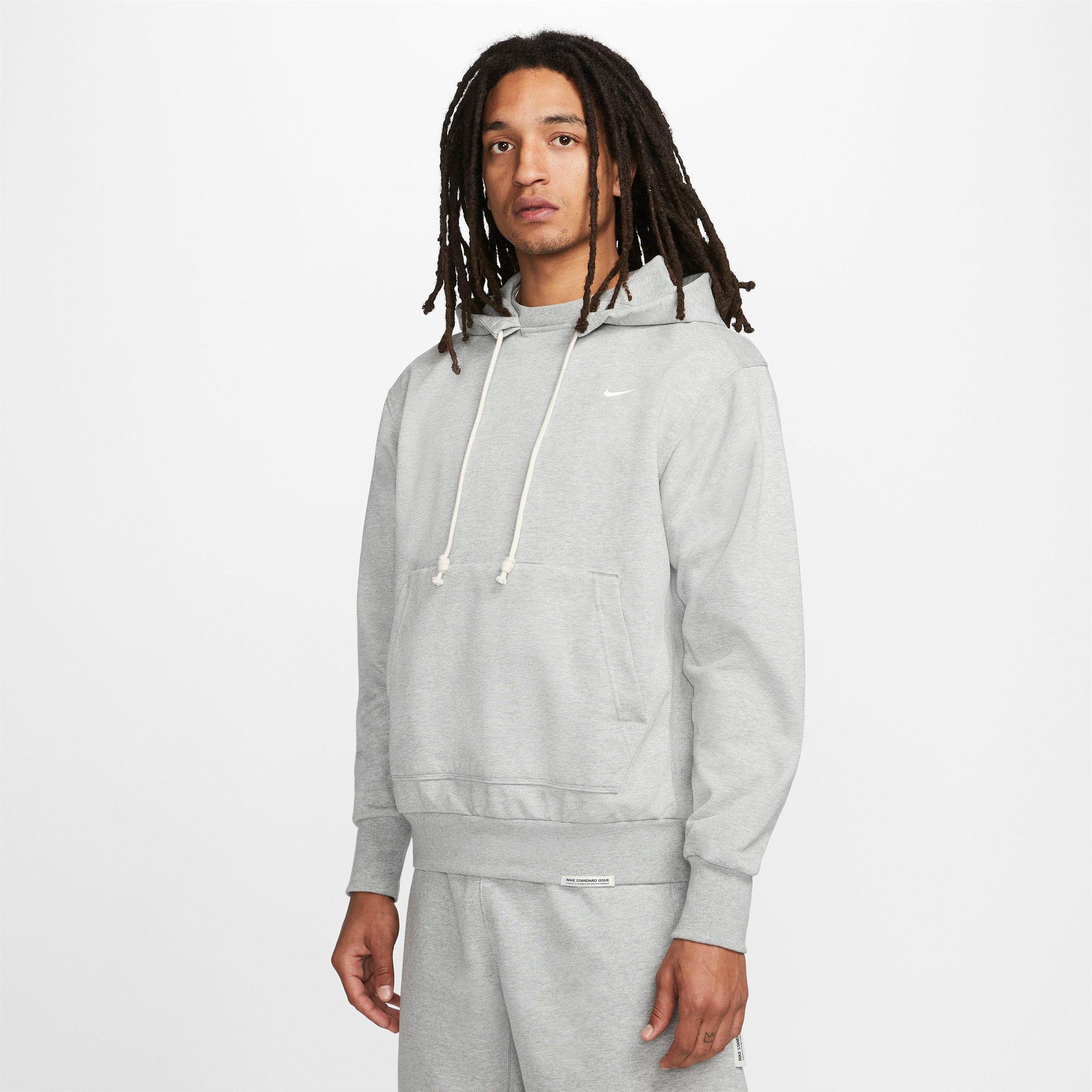 Nike Men's Dri-FIT Standard Issue Pullover Basketball Hoodie in Dark Grey Heather/Pale Ivory Size: Small