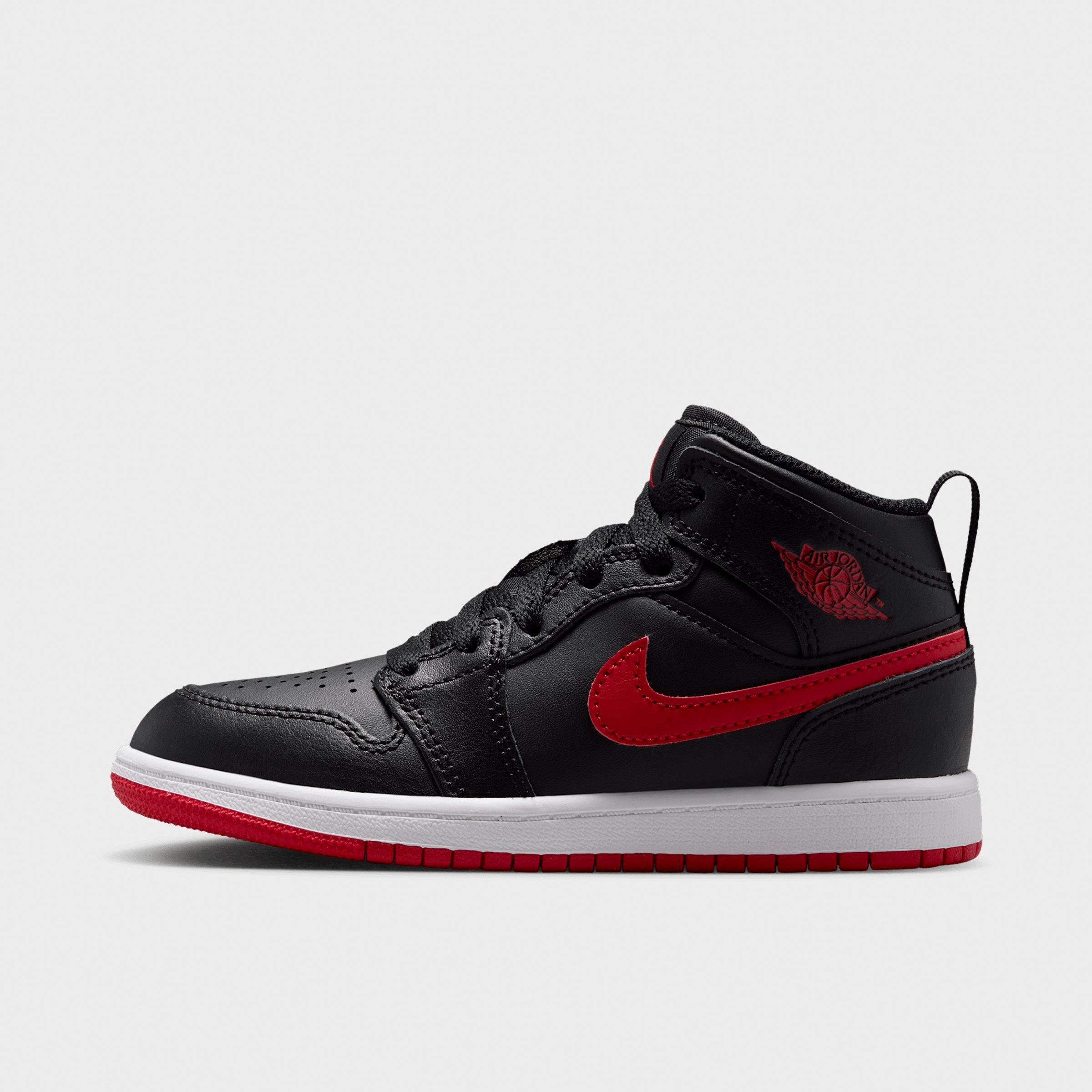 Jordan Little Kids Air Retro 1 Mid Casual Shoes in Black/White/University Red Size: 1.5
