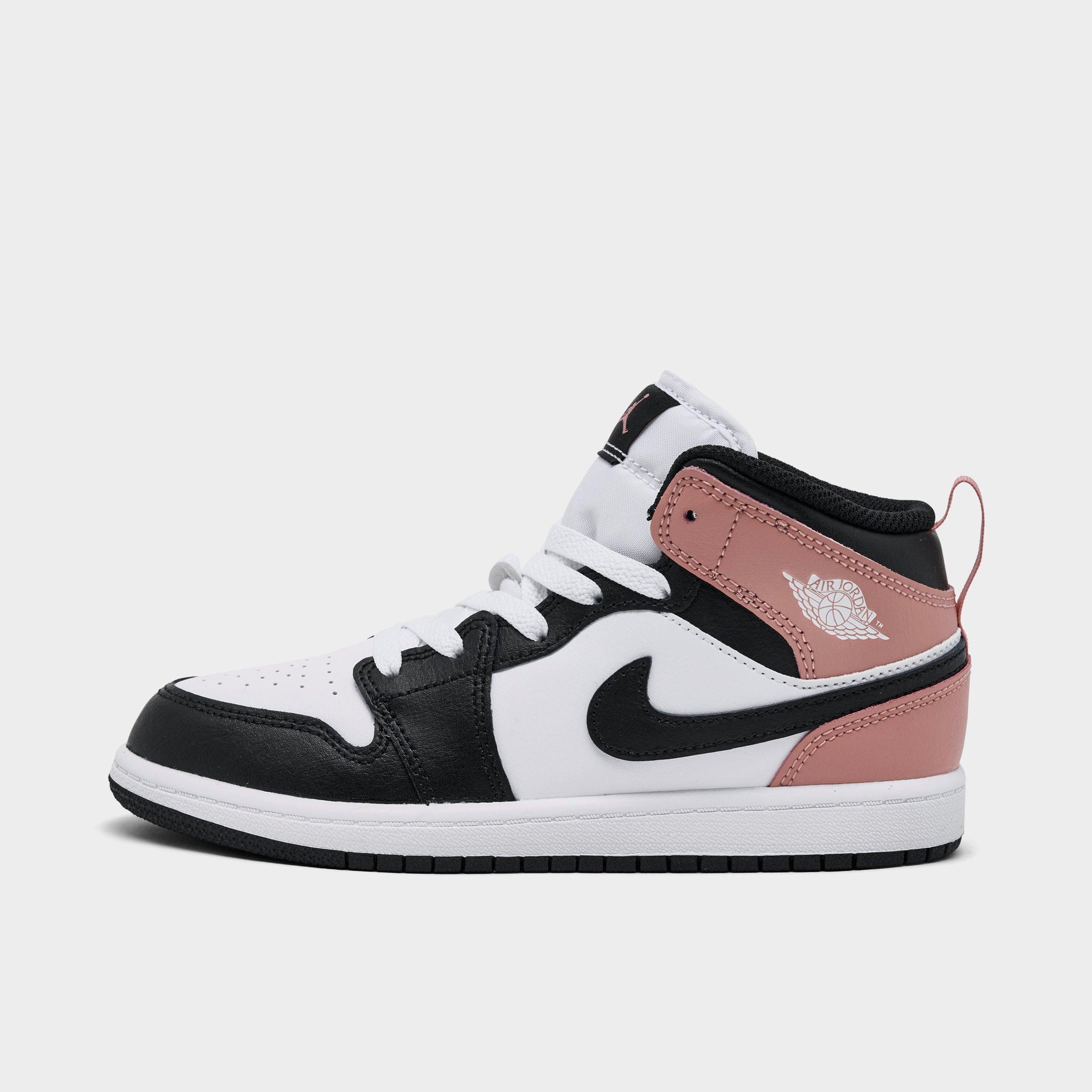 Jordan Little Kids Air Retro 1 Mid Casual Shoes in White/Rust Pink/Black Size: 13.5