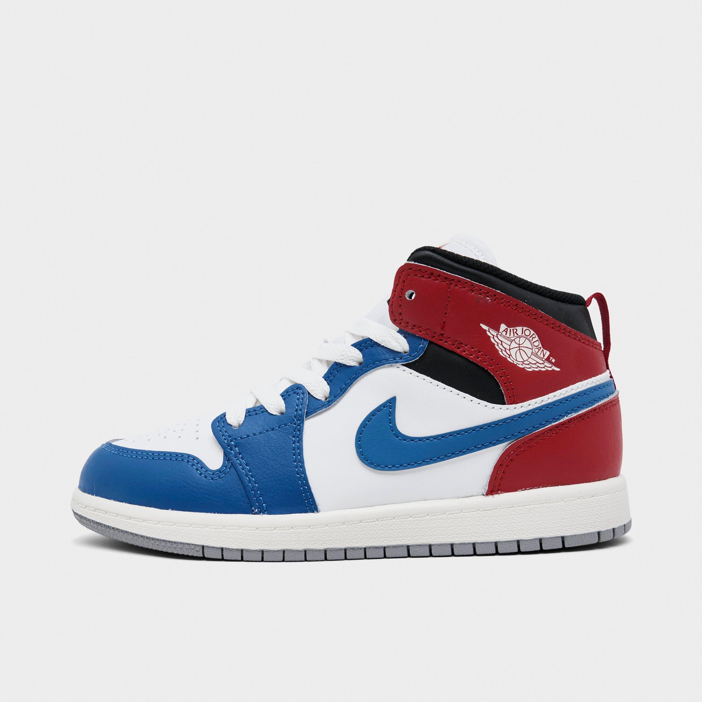 Jordan Little Kids Air Retro 1 Mid Casual Shoes in True Blue/Varsity Red/Black Size: 11.0
