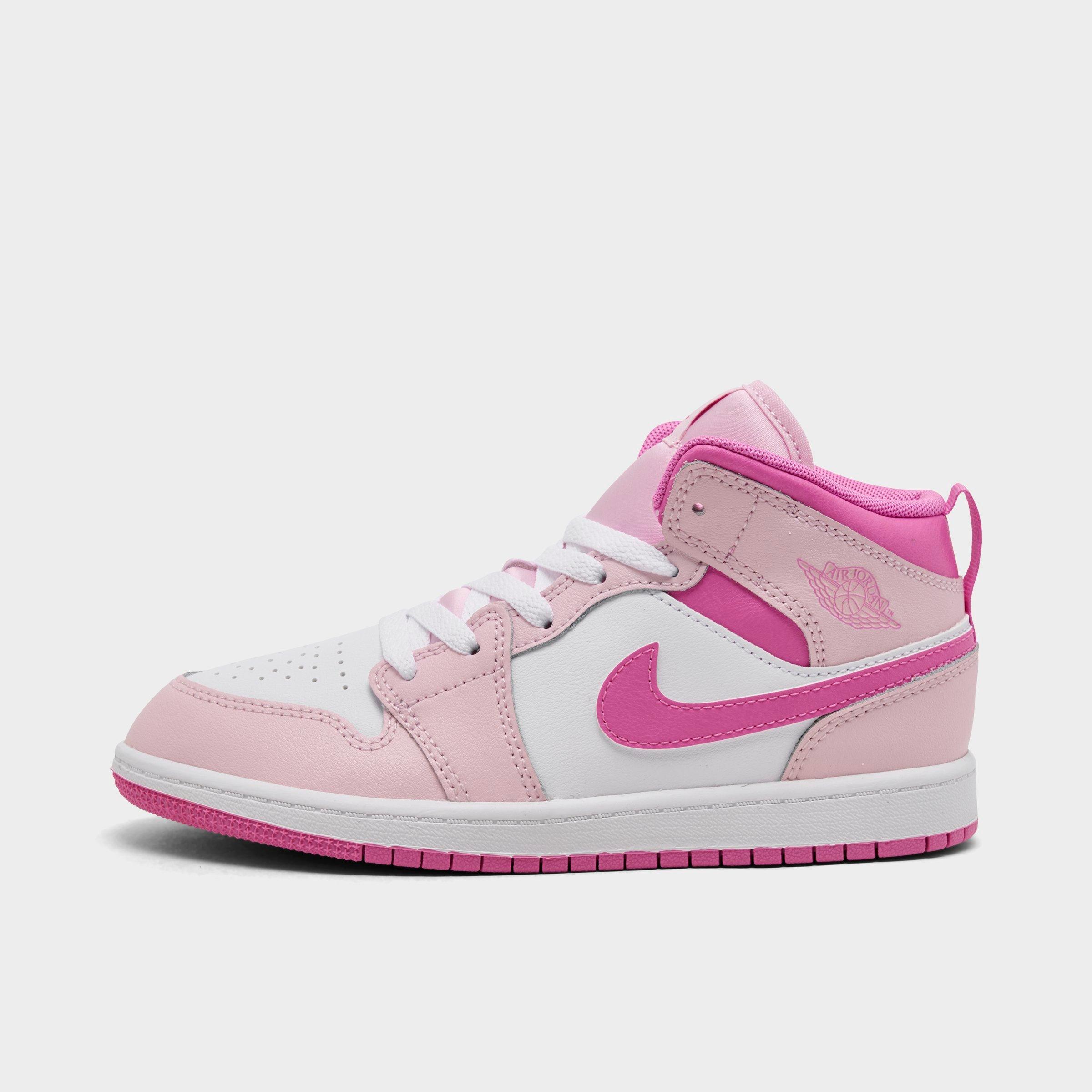 Jordan Little Kids Air Retro 1 Mid Casual Shoes in Pink Foam/China Rose/White Size: 12.0