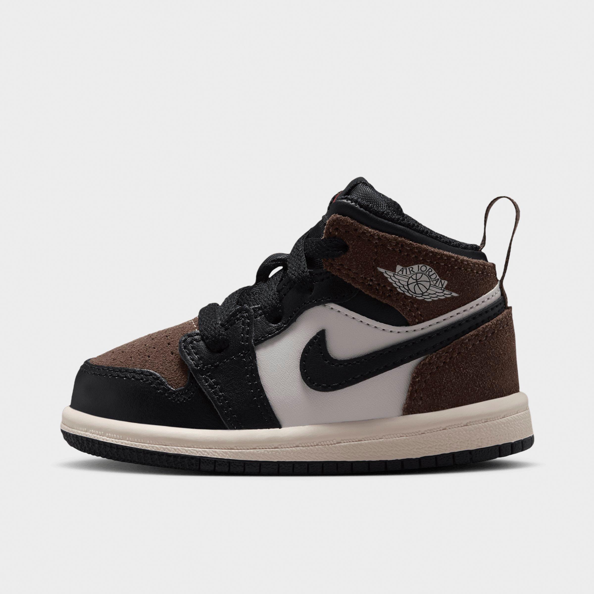 Jordan Kids Toddler Air Retro 1 Mid Casual Shoes in Black/Palomino/University Red Size: 7.0