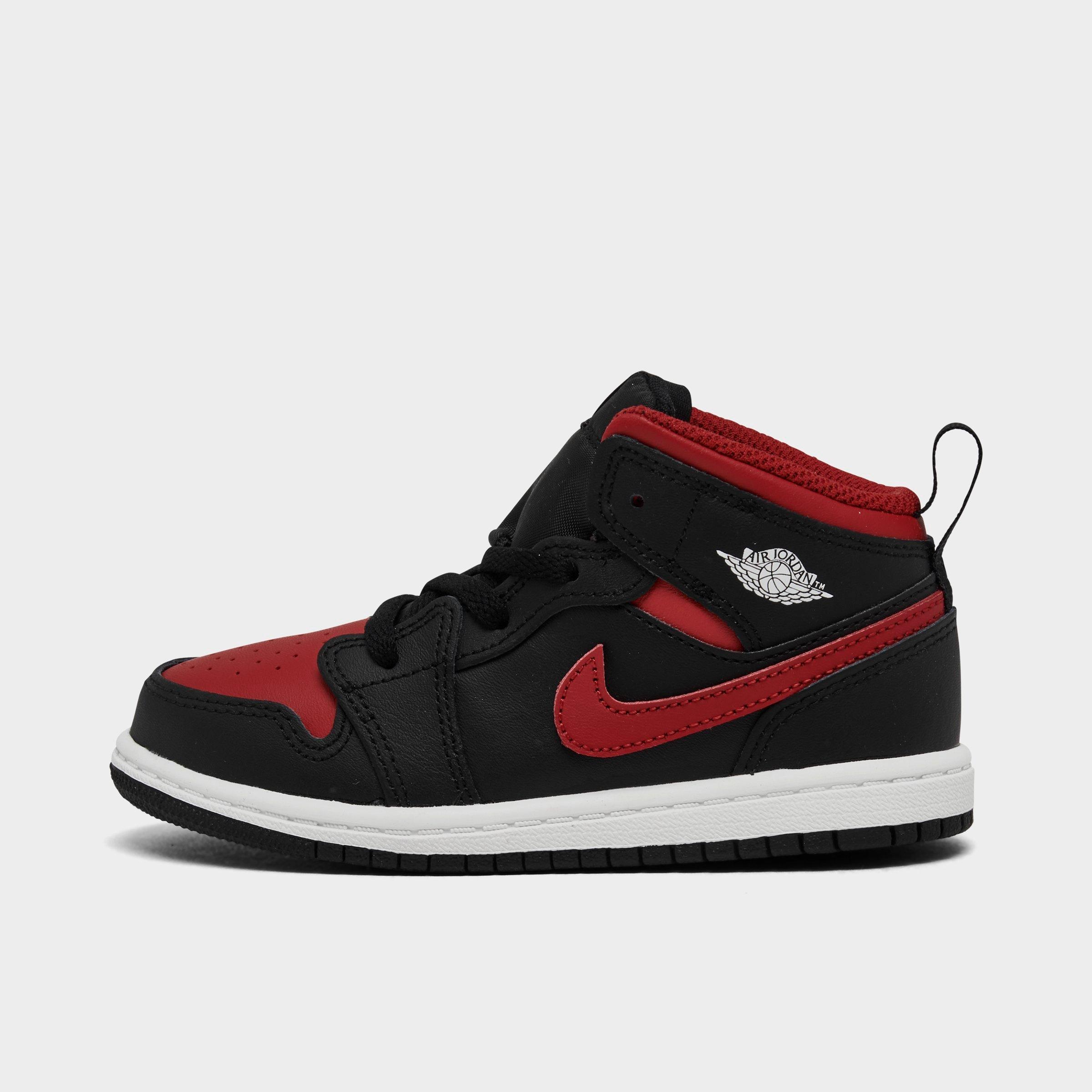Jordan Kids Toddler Air Retro 1 Mid Casual Shoes in Black/Varsity Red/Summit White Size: 4