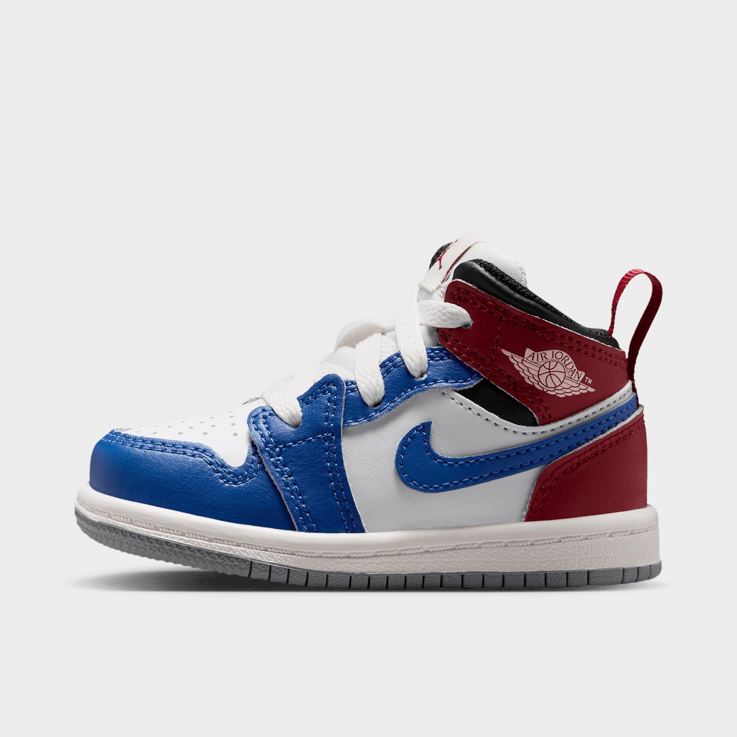 Jordan Kids Toddler Air Retro 1 Mid Casual Shoes in True Blue/Varsity Red/Black Size: 2.0