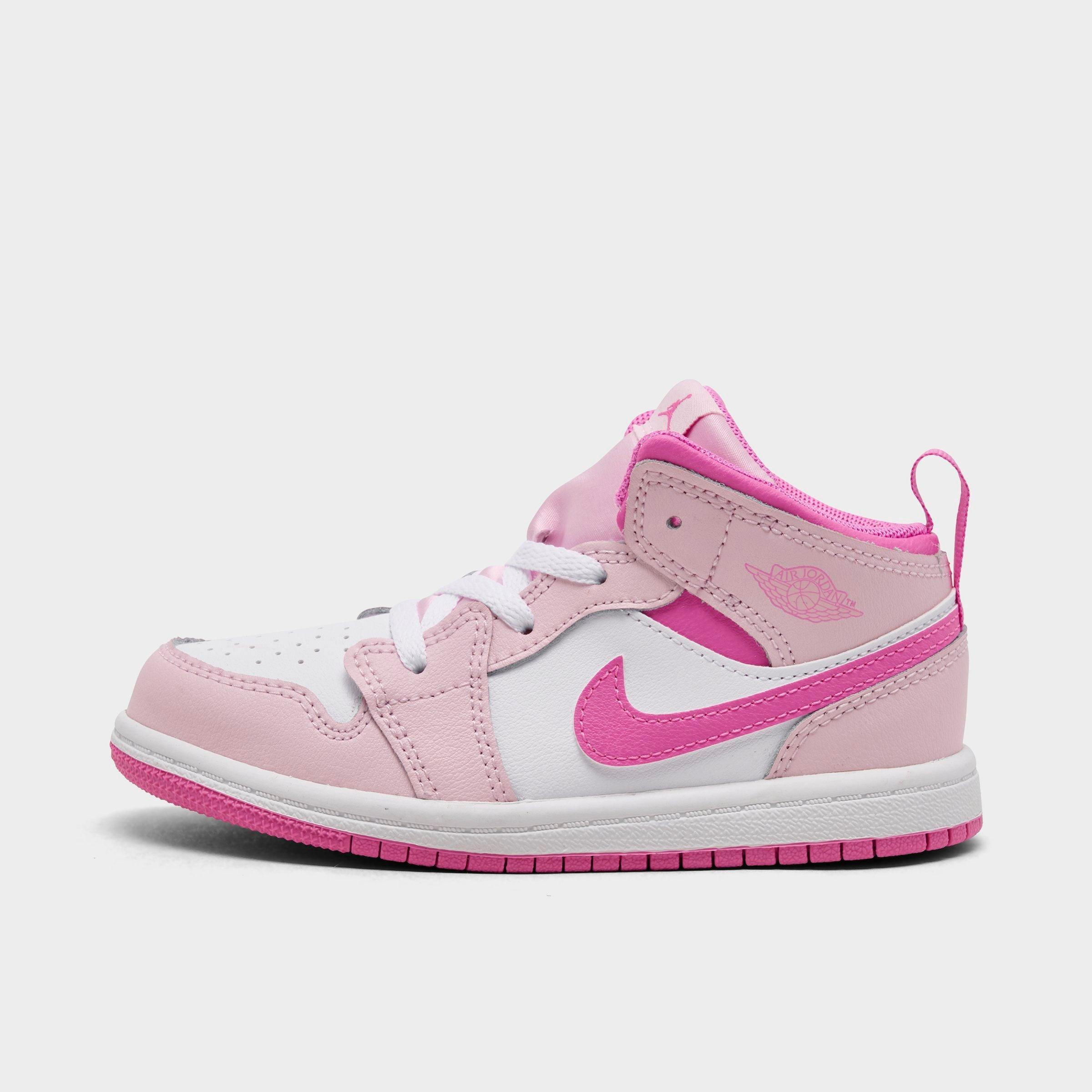 Jordan Kids Toddler Air Retro 1 Mid Casual Shoes in Pink Foam/China Rose/White Size: 7.0