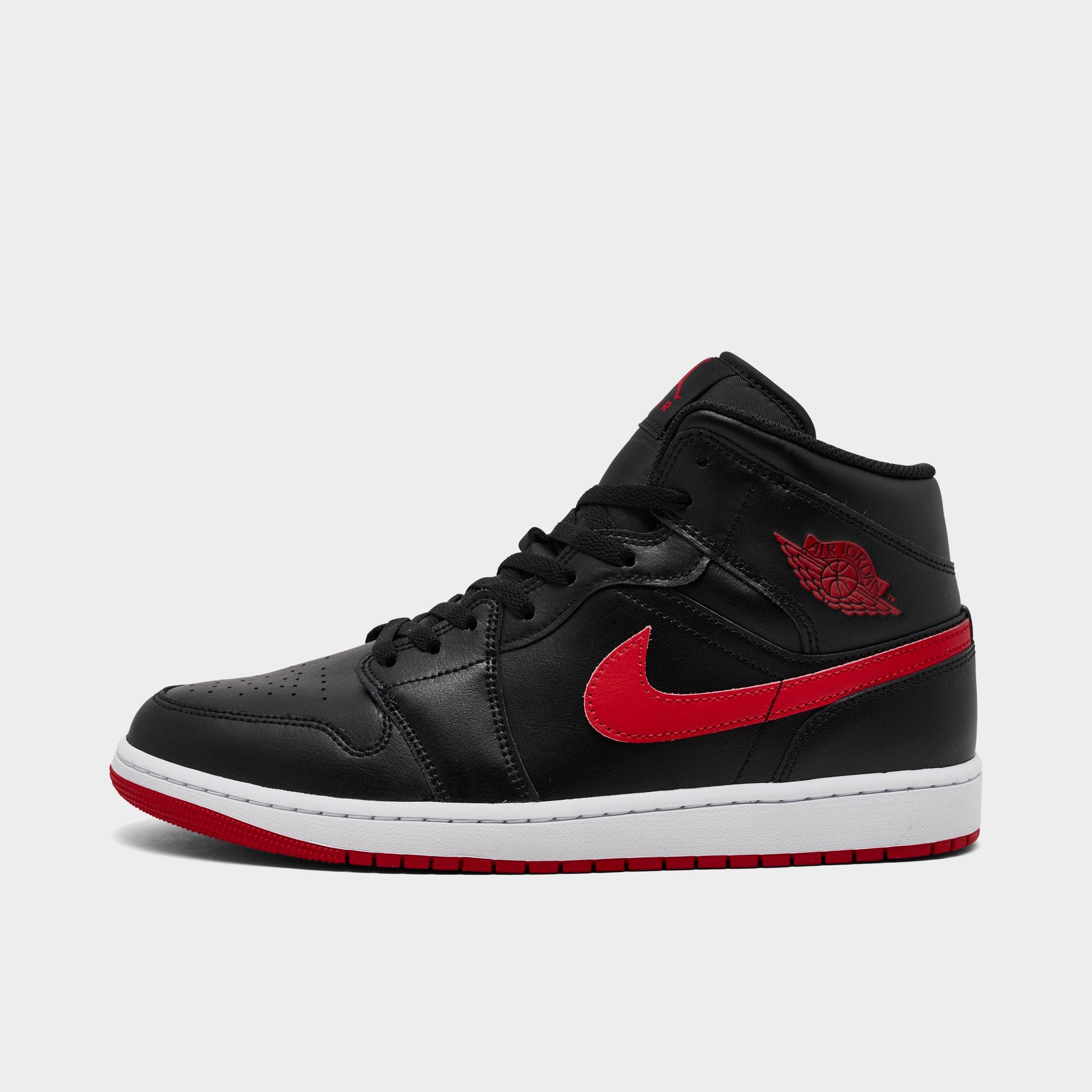 Jordan Men's Air Retro 1 Mid Casual Shoes in Black/University Red/White Size: 13.0