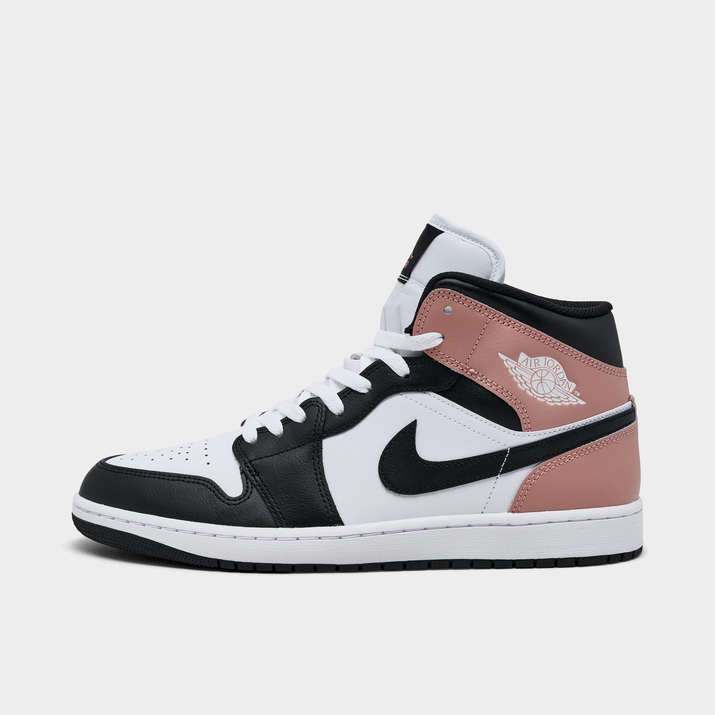Jordan Men's Air Retro 1 Mid Casual Shoes in White/Rust Pink/Black Size: 8.0