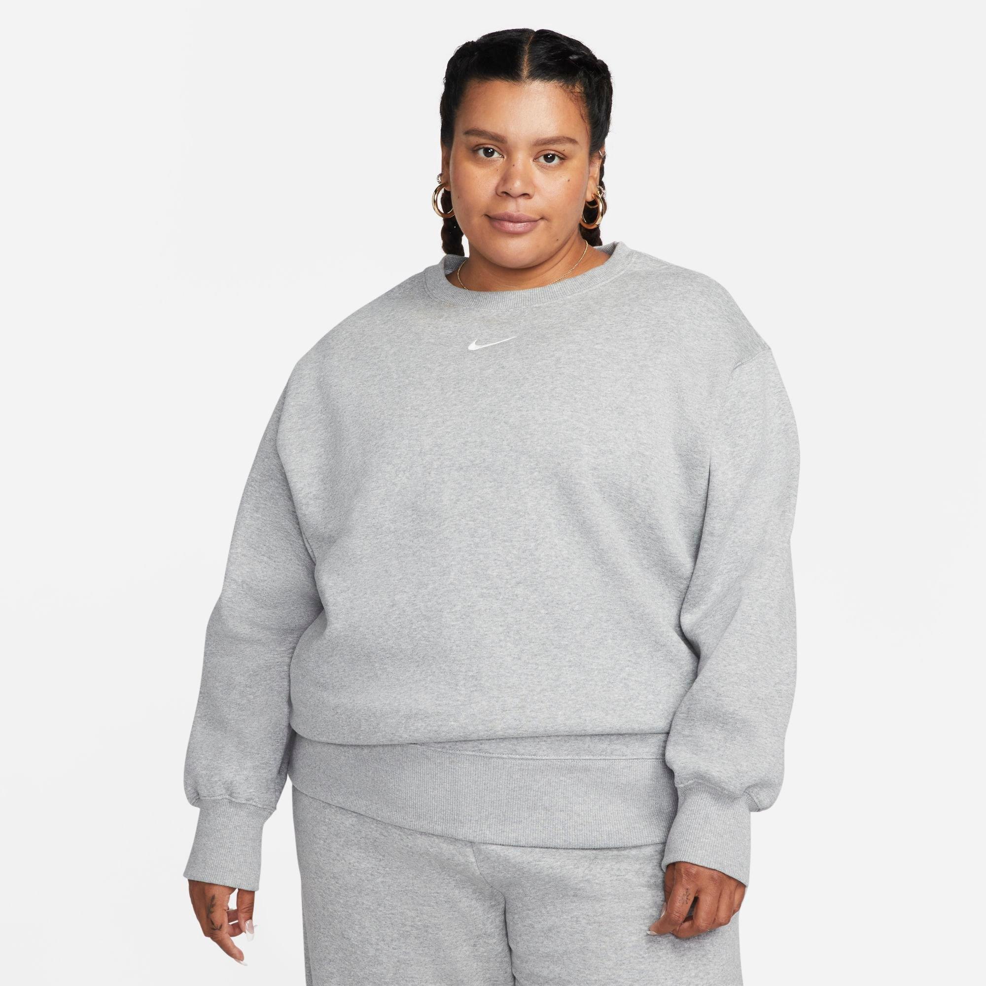 Nike Women's Sportswear Phoenix Fleece Oversized Crewneck Sweatshirt (Plus Size) in Dark Grey Heather/Sail Size: 1X