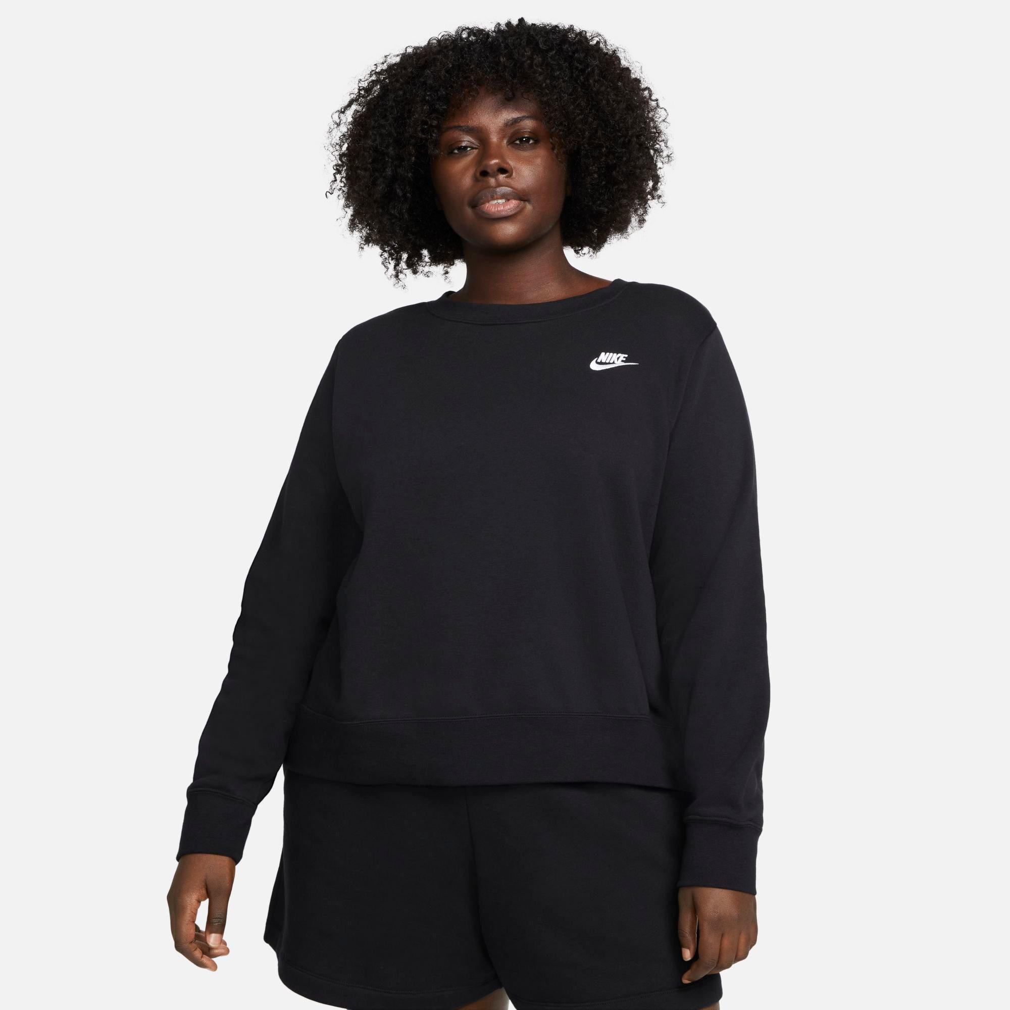 Nike Women's Sportswear Club Fleece Crewneck (Plus Size) in Black/White Size: 1X