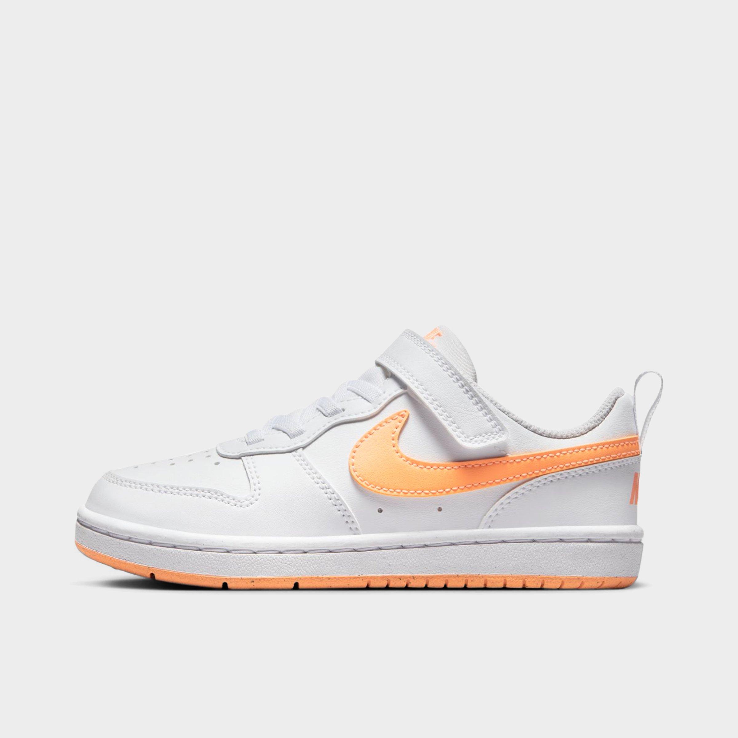 Nike Little Kids Court Borough Low Recraft Stretch Lace Casual Shoes in White/Peach Cream Size: 1.0