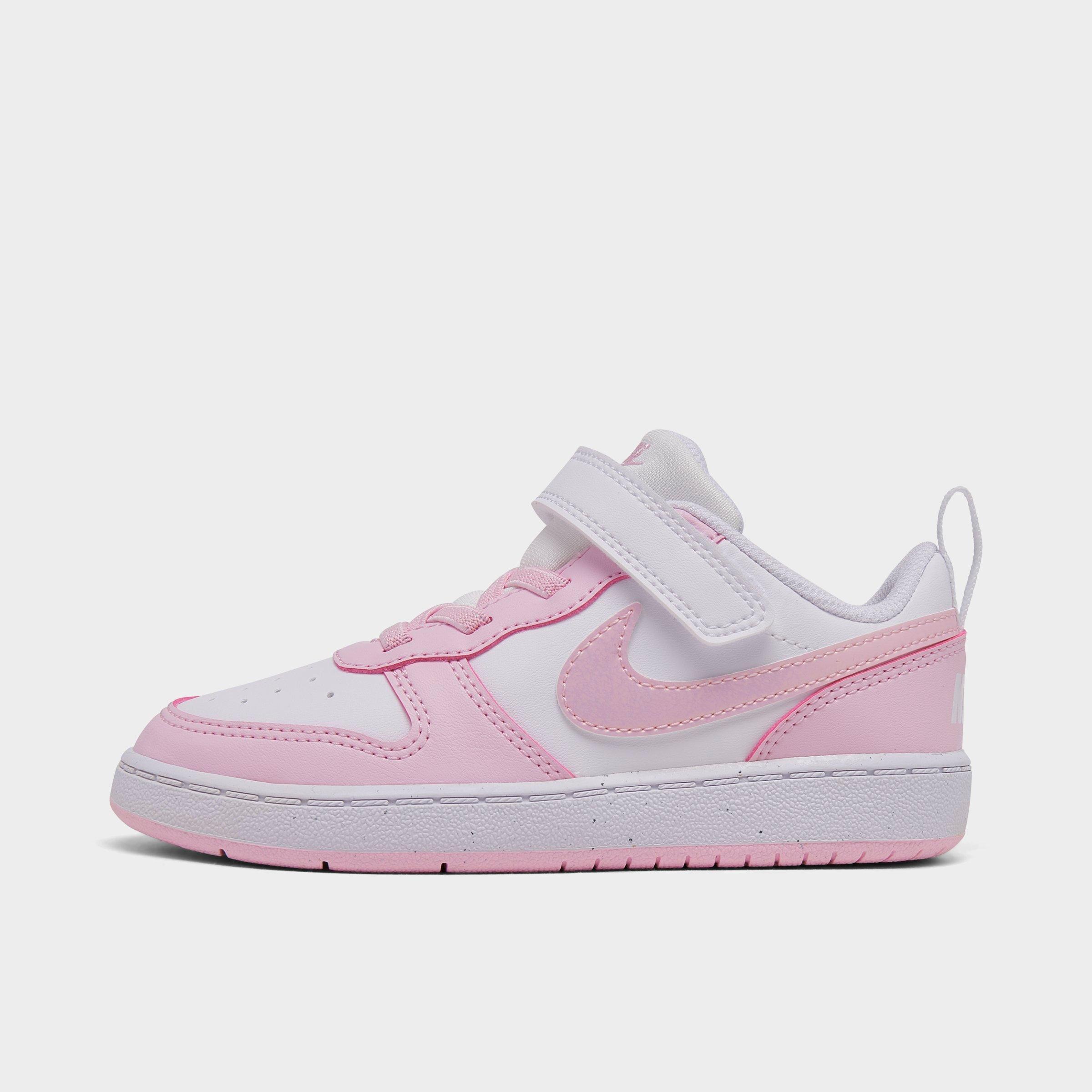 Nike Kids Toddler Court Borough Low Recraft Stretch Lace Casual Shoes in WHITE/PINK FOAM Size: 4.0
