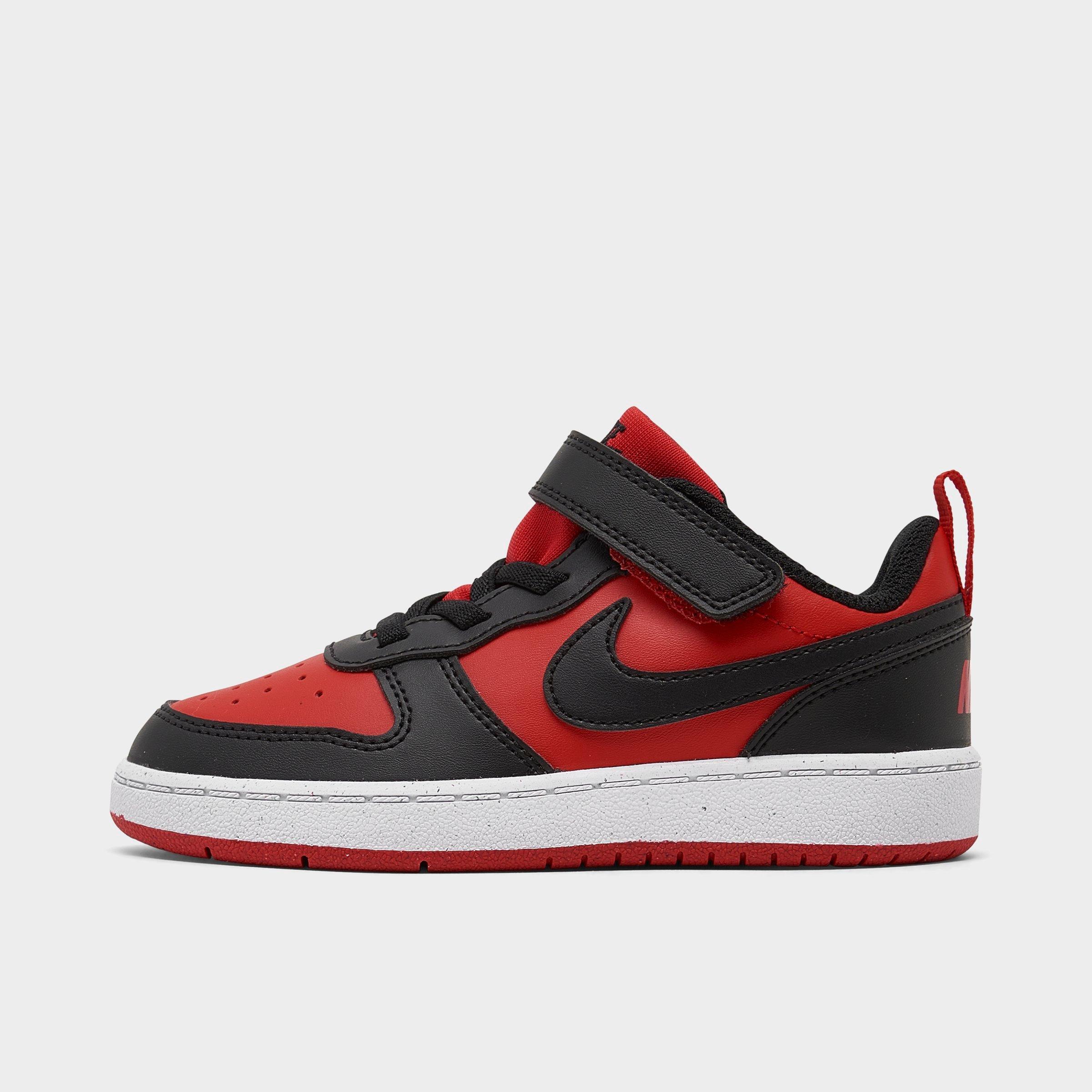 Nike Kids Toddler Court Borough Low Recraft Stretch Lace Casual Shoes in UNIV RED/BLACK-WHITE Size: 4.0