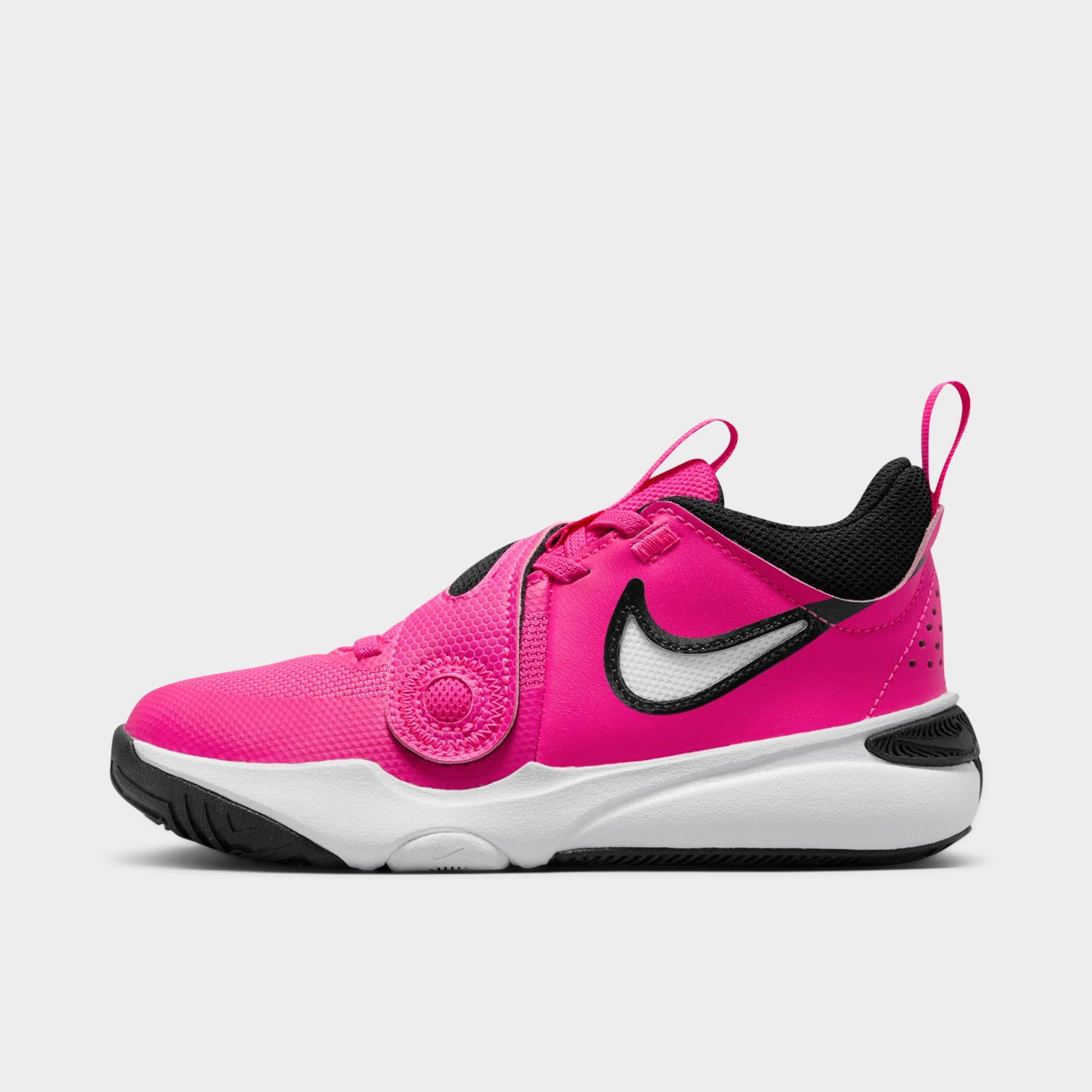 Nike Little Kids Team Hustle D 11 Stretch Lace Basketball Shoes in Fierce Pink/White/Black Size: 1.0