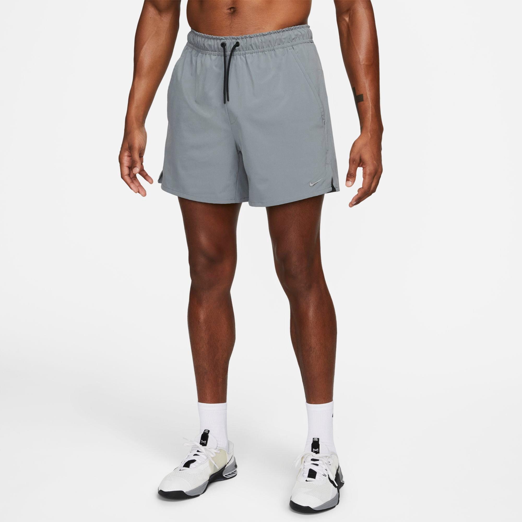 Nike Men's Unlimited Dri-FIT 5" Unlined Versatile Shorts in Smoke Grey/Black/Smoke Grey Size: Small