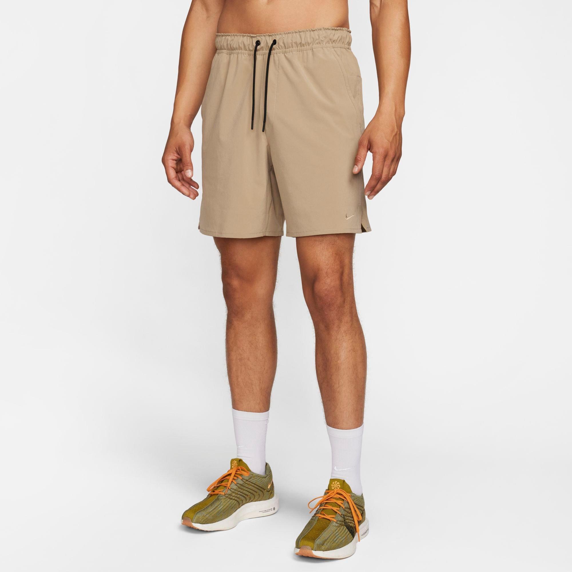 Nike Men's Unlimited Dri-FIT 7" Unlined Versatile Shorts in Khaki/Black/Khaki Size: Small