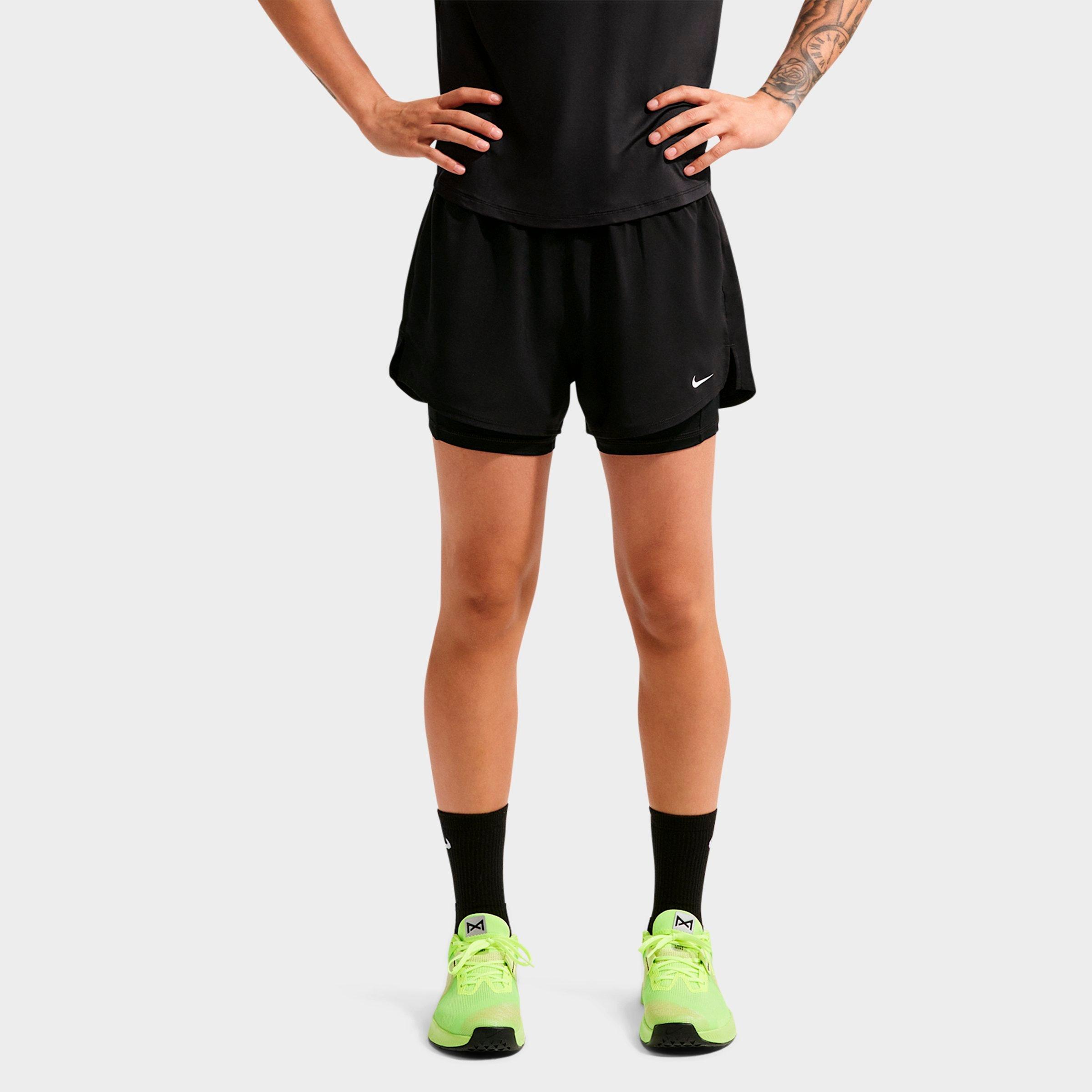 Nike Women's One Fitted Dri-FIT High-Waisted 3-Inch 2-in-1 Shorts in Black/White Size: 2XS