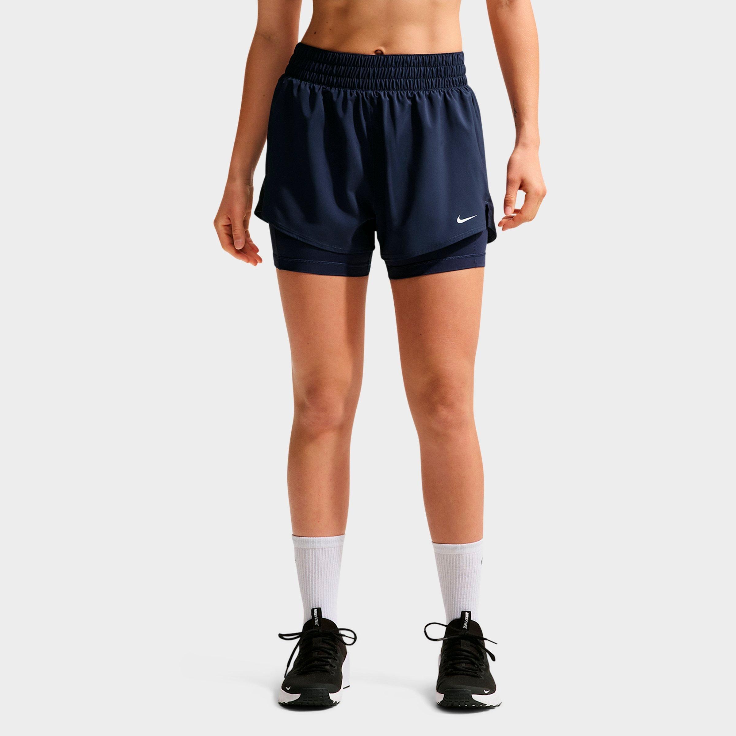 Nike Women's One Fitted Dri-FIT High-Waisted 3-Inch 2-in-1 Shorts in Midnight Navy/White Size: Large