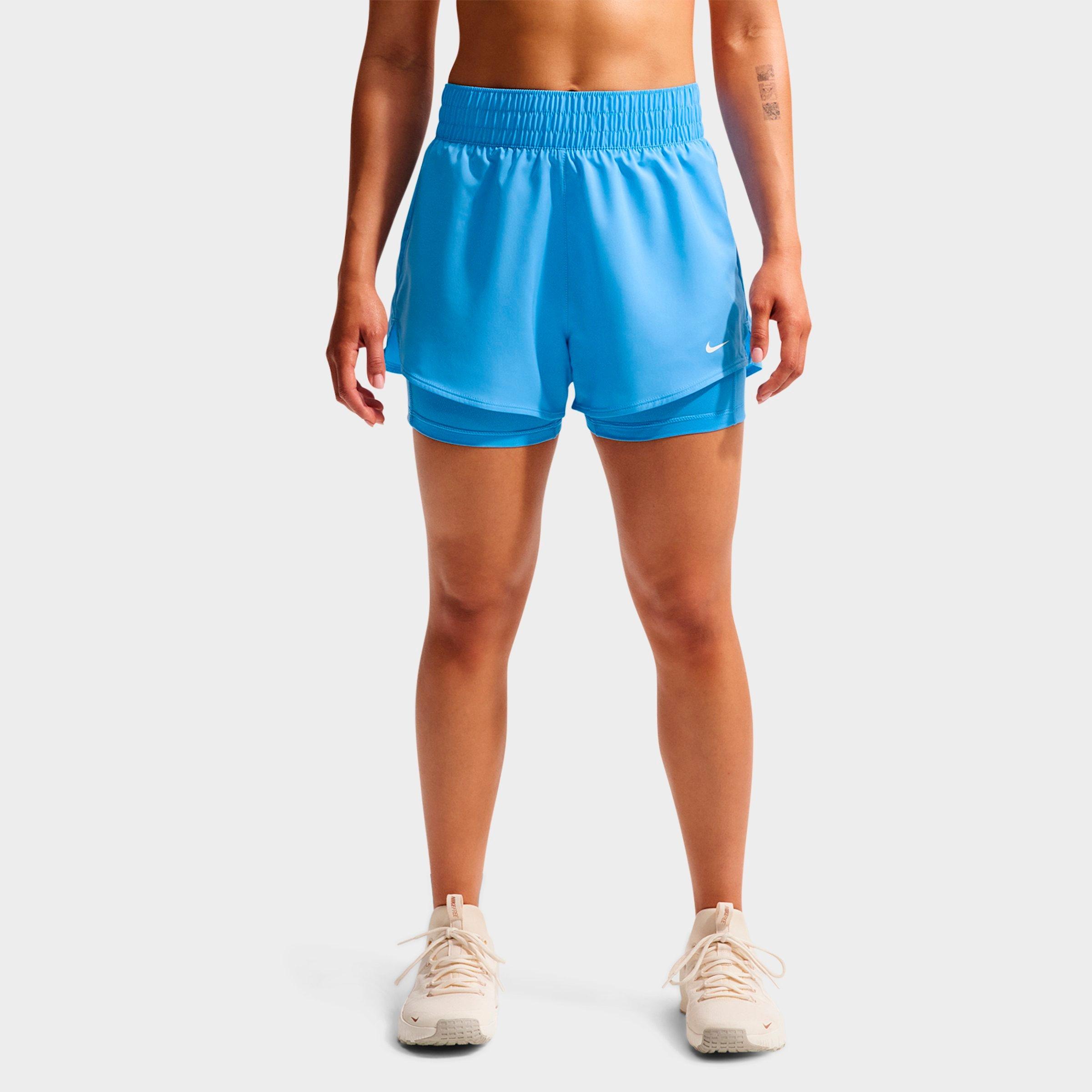 Nike Women's One Fitted Dri-FIT High-Waisted 3-Inch 2-in-1 Shorts in University Blue/White Size: Small