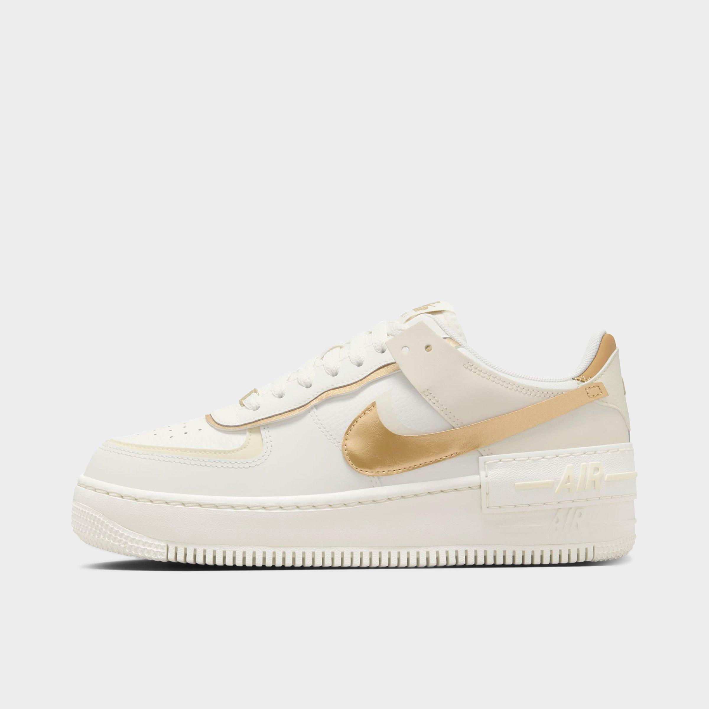 Nike Women's Air Force 1 Shadow Casual Shoes in Sail/Metallic Gold/Coconut Milk Size: 8.0