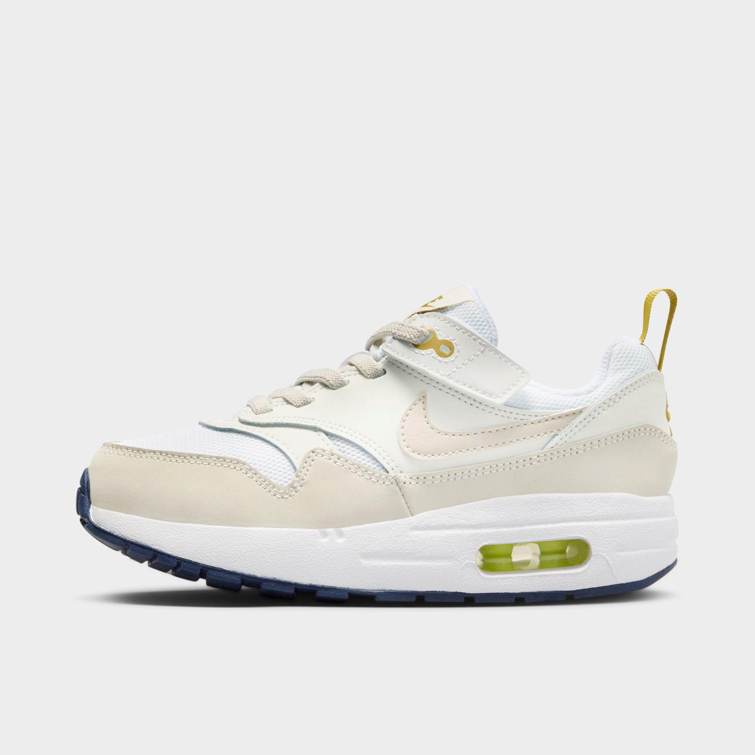 Nike Little Kids Air Max 1 EasyOn Stretch Lace Casual Shoes (8C-13.5C) in White/Bronzine/Midnight Navy