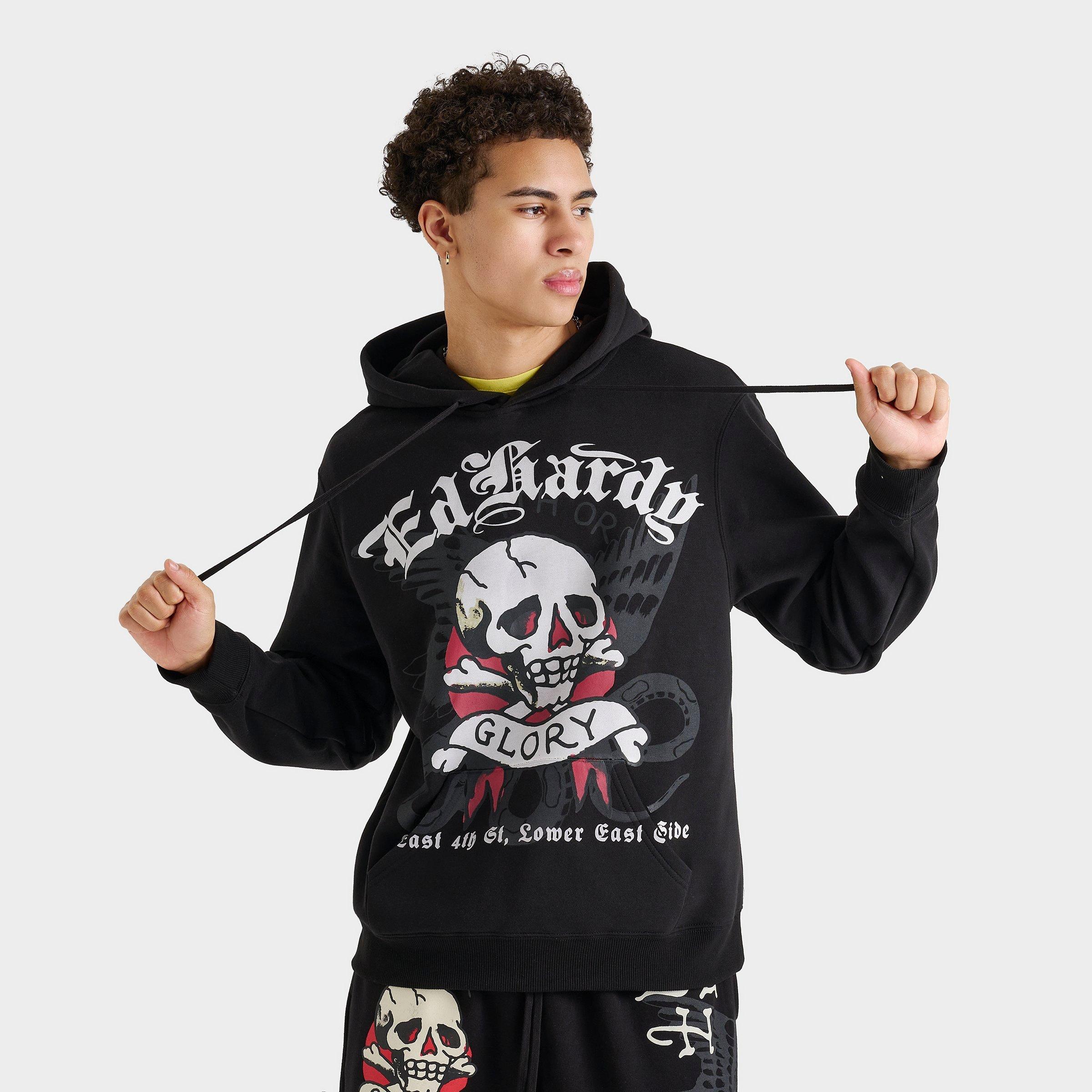 Ed Hardy Men's Death Or Glory Skull Graphic Pullover Hoodie in Black Size: Small