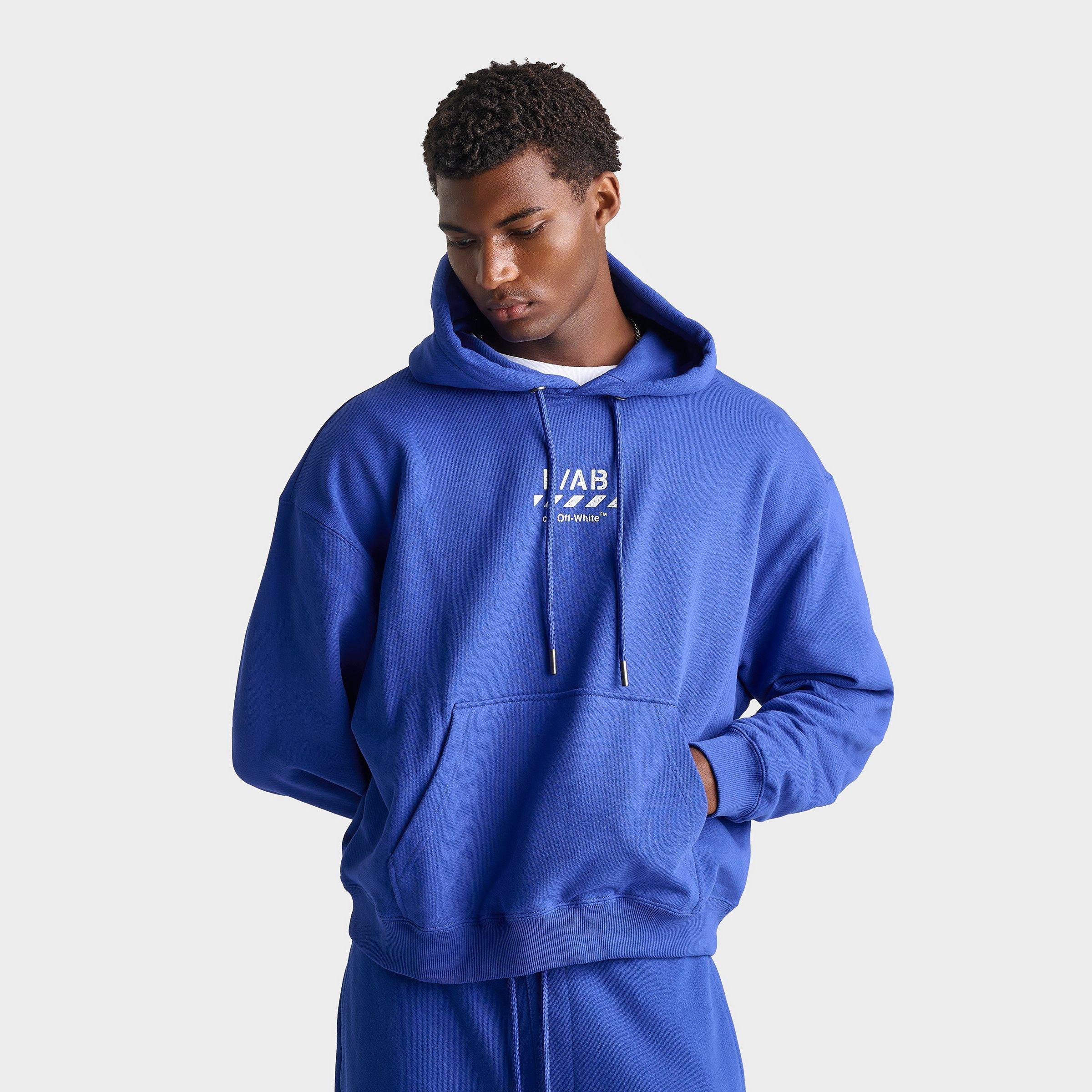Lab Off White Men's L/AB c/o Off-White Diagonal Fleece Pullover Hoodie in Cobalt Blue Size: Medium