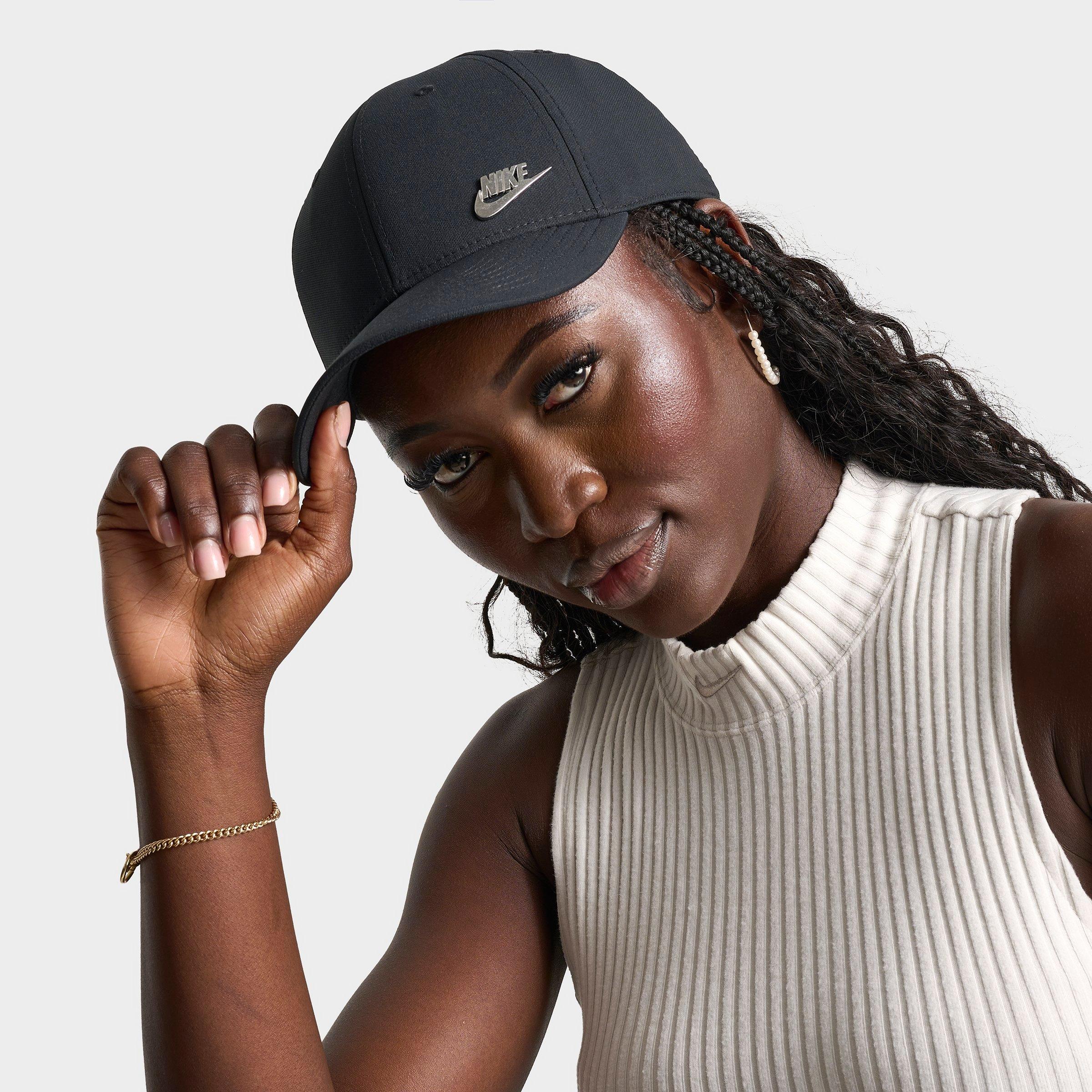 Nike Dri-FIT Club Structured Metal Logo Strapback Hat in Black/Metal Silver Size: Large/XL
