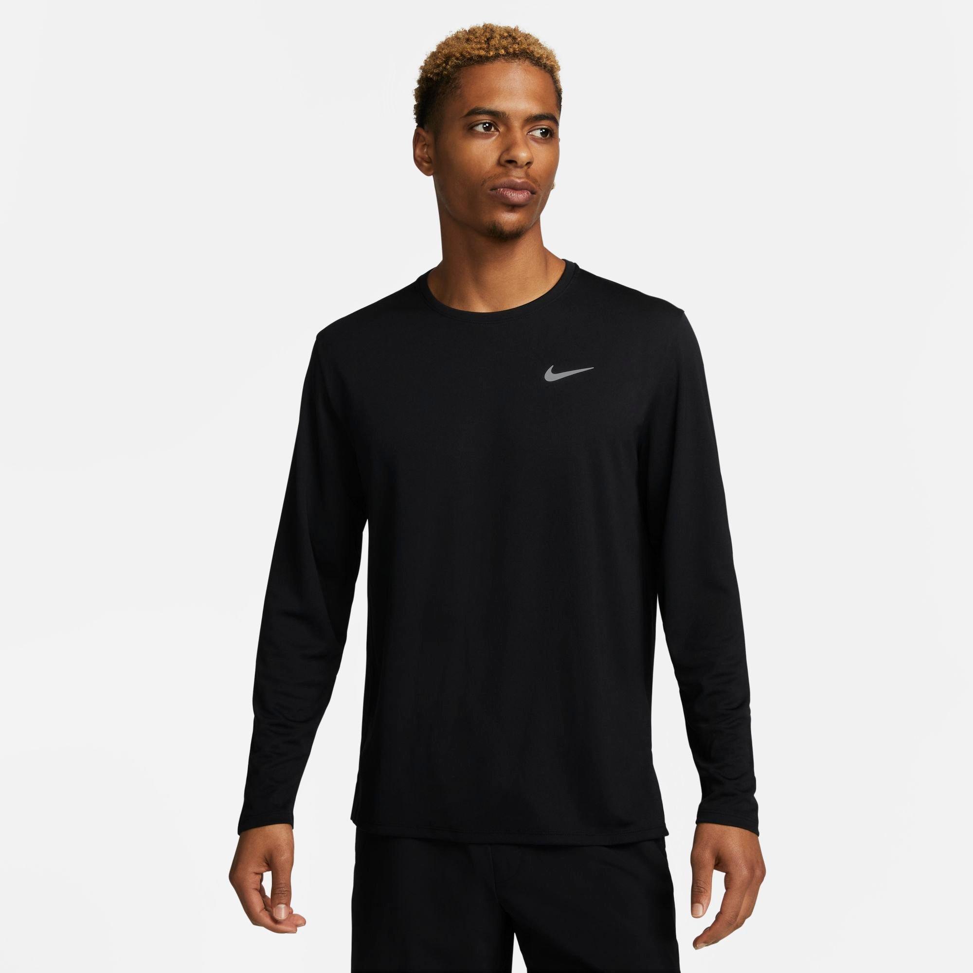 Nike Men's Miler Dri-FIT UV Long-Sleeve Running Top in Black/Reflective Silver Size: Small