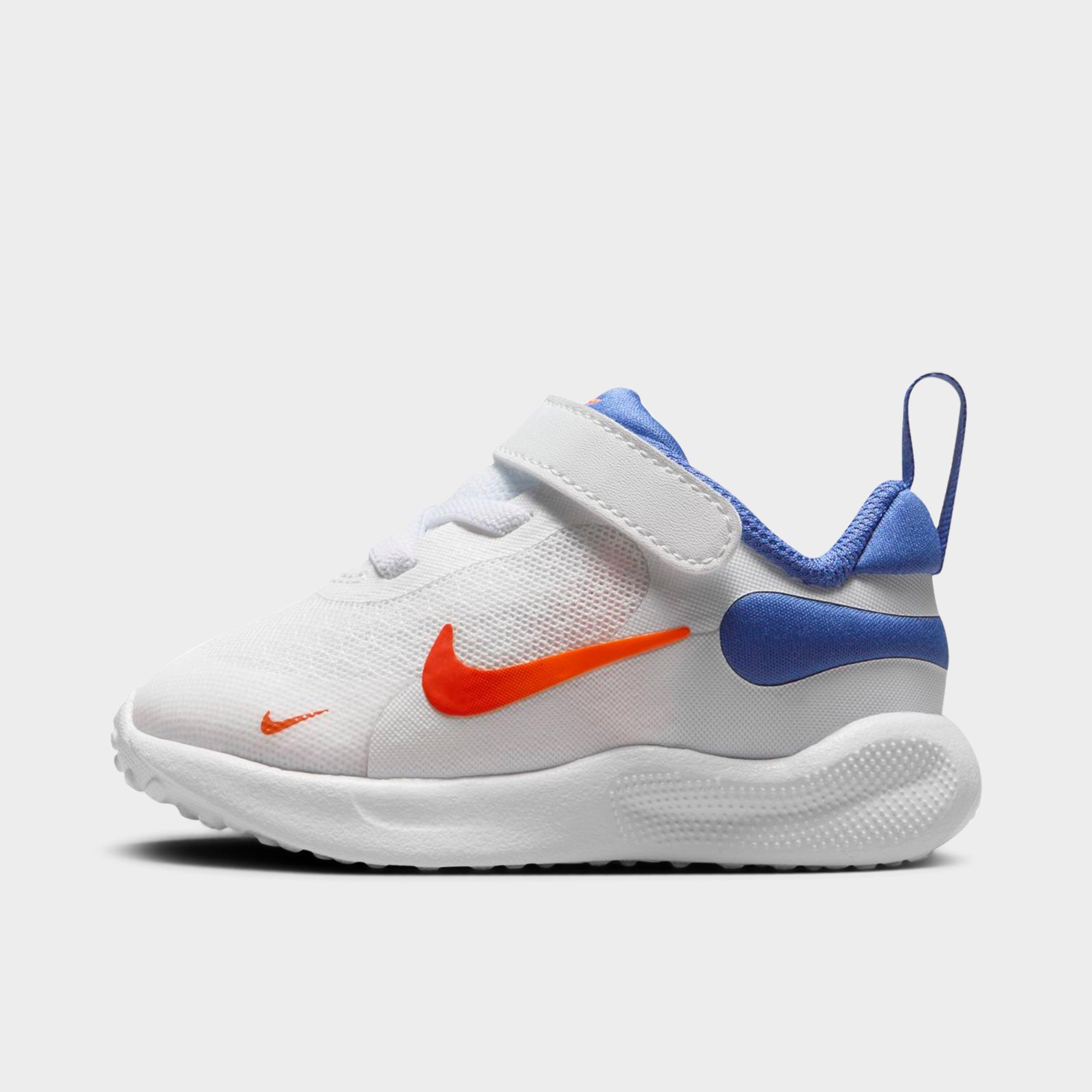 Nike Kids Toddler Revolution 7 Stretch Lace Running Shoes in White/Astronomy Blue/Total Orange Size: 2.0