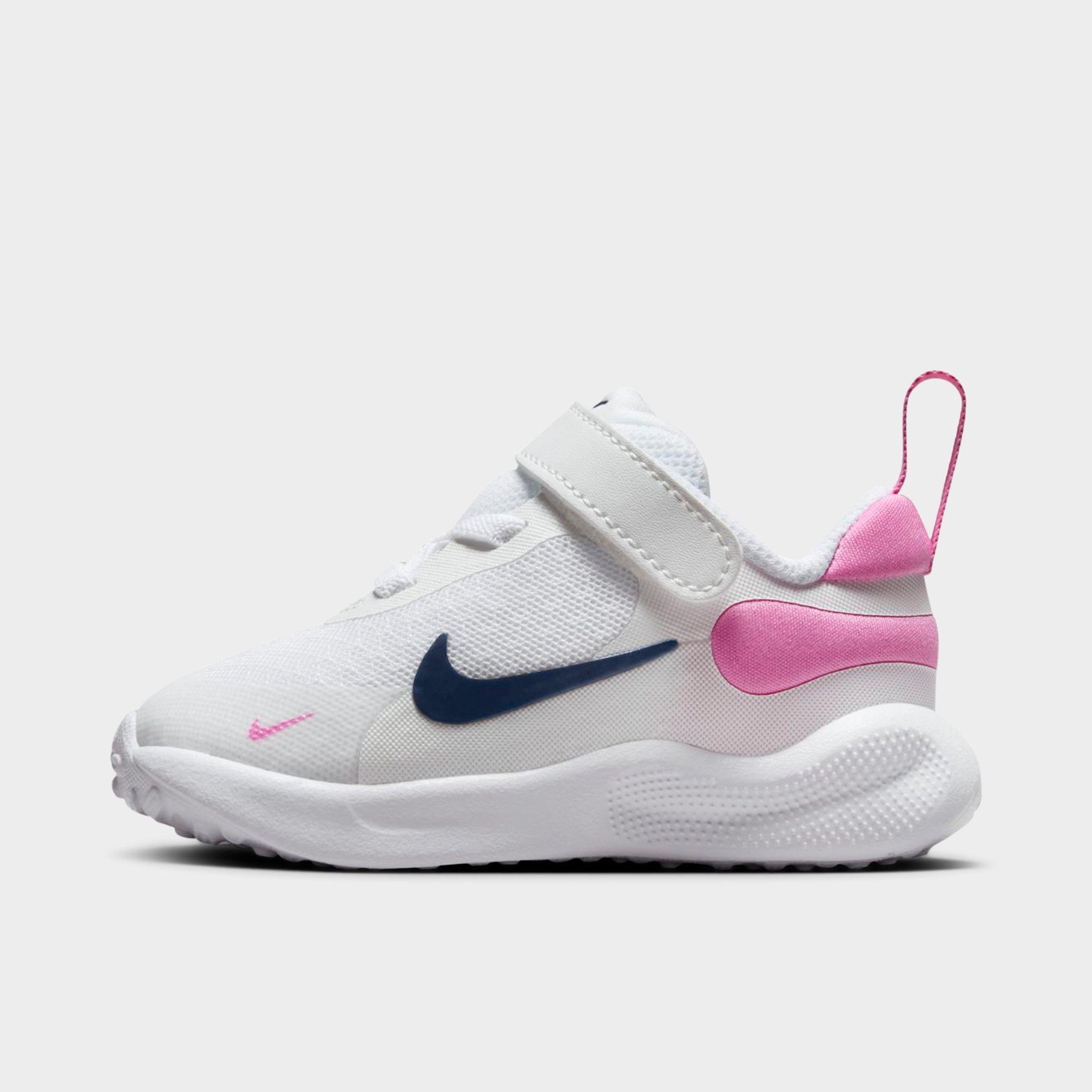 Nike Kids Toddler Revolution 7 Stretch Lace Running Shoes in White/Midnight Navy/Playful Pink Size: 6.0
