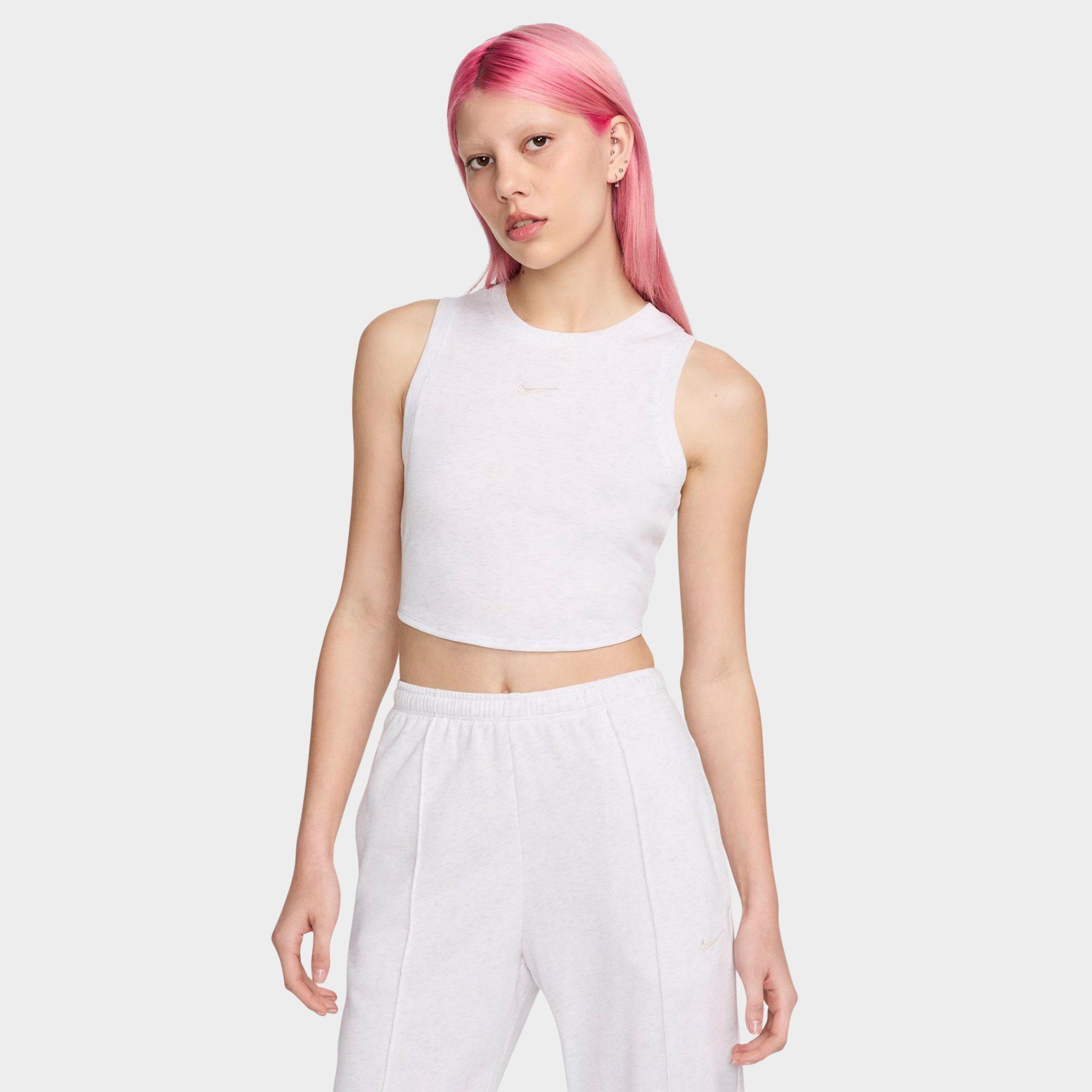 Nike Women's Sportswear Essential Ribbed Cropped Tank Top in BIRCH HEATHER/LT ORE Size: XS