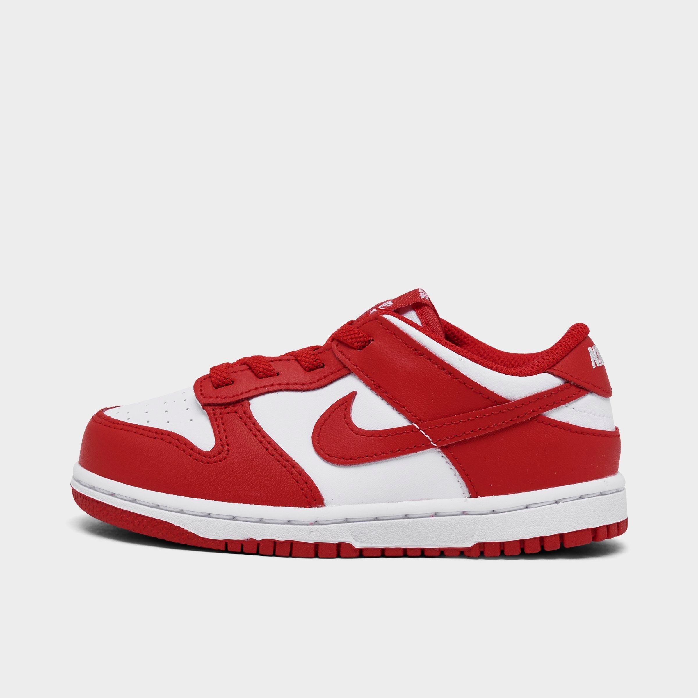 Nike Kids Toddler Dunk Low Casual Shoes in WHITE/UNIV RED-WHITE Size: 4.0