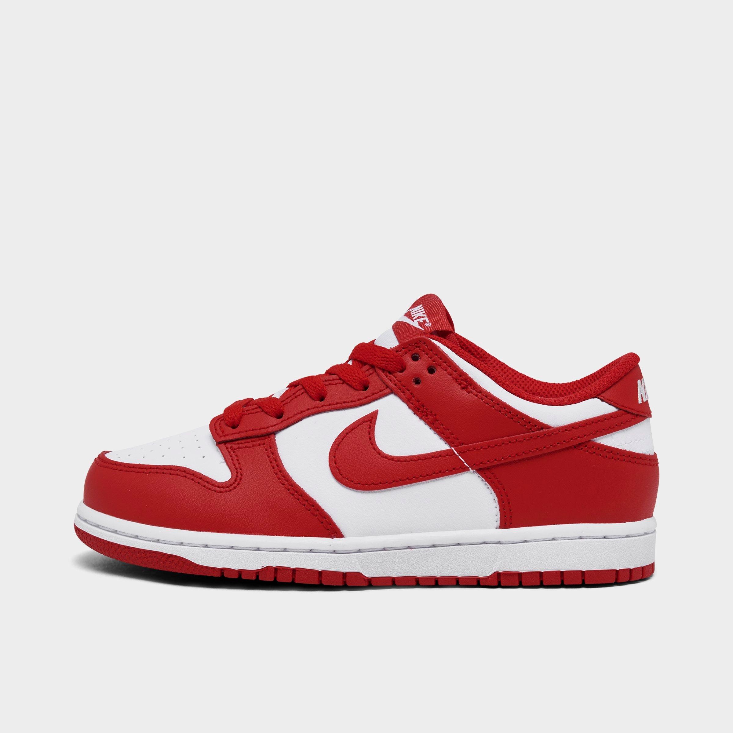 Nike Little Kids Dunk Low Casual Shoes in White/University Red Size: 1.5