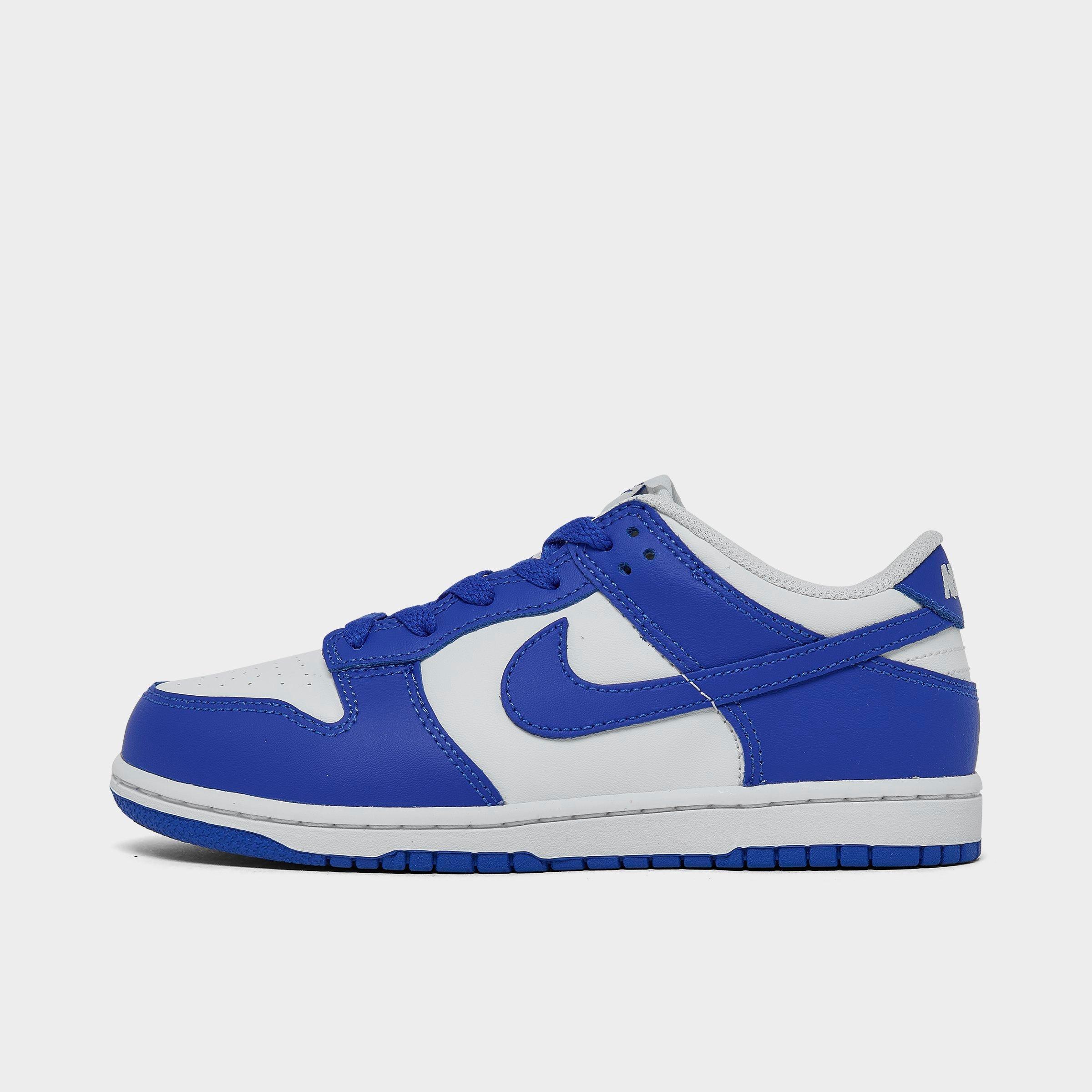 Nike Little Kids Dunk Low Casual Shoes in White/Hyper Royal/Hyper Royal Size: 1