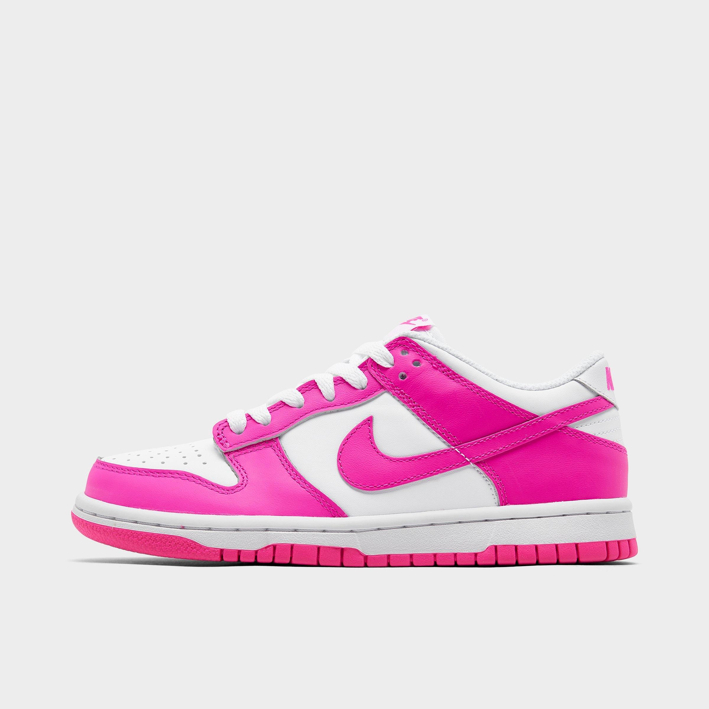 Nike Girls Big Kids Dunk Low Casual Shoes in White/Laser Fuchsia Size: 6.5