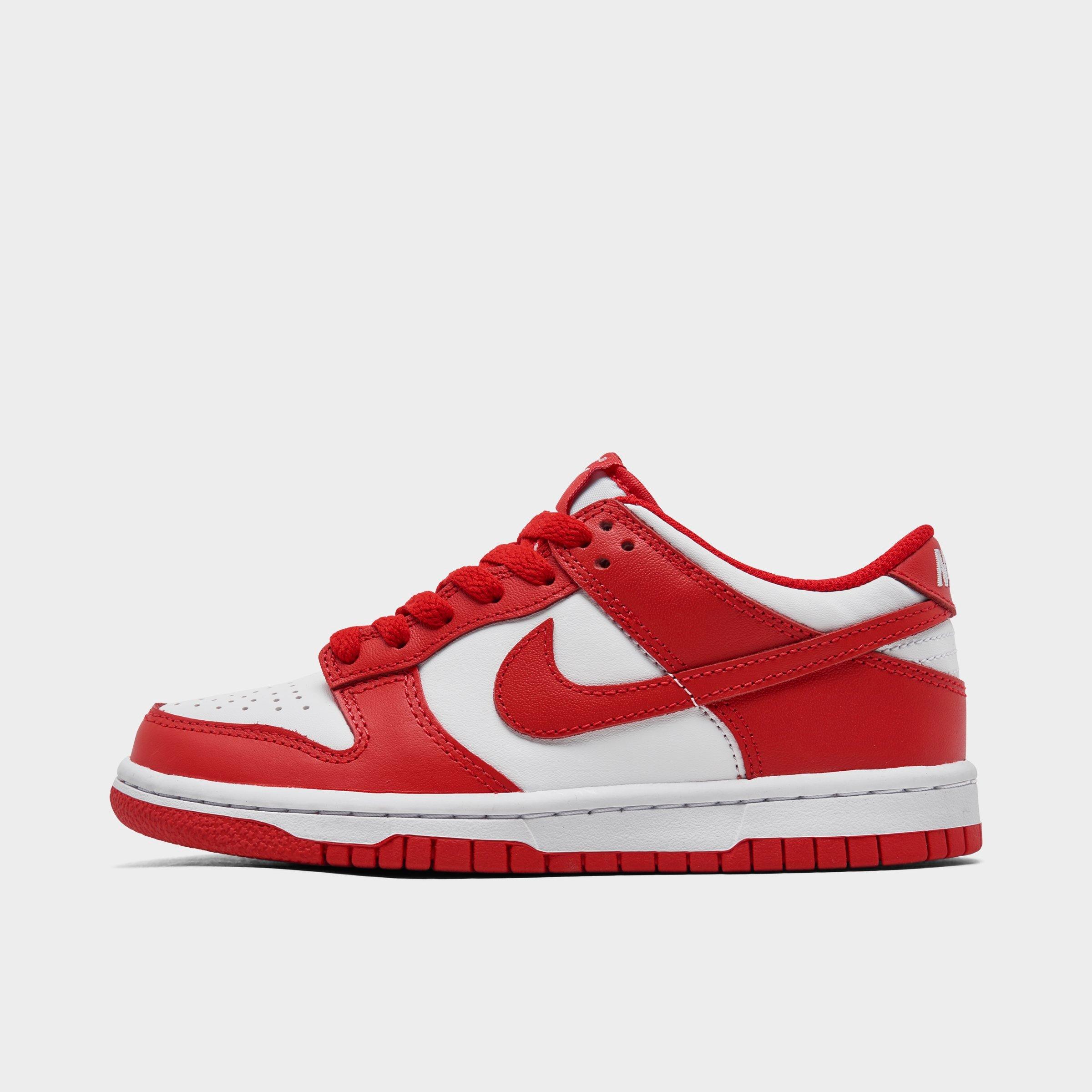 Nike Big Kids Dunk Low Casual Shoes in WHITE/UNIV RED Size: 5.0