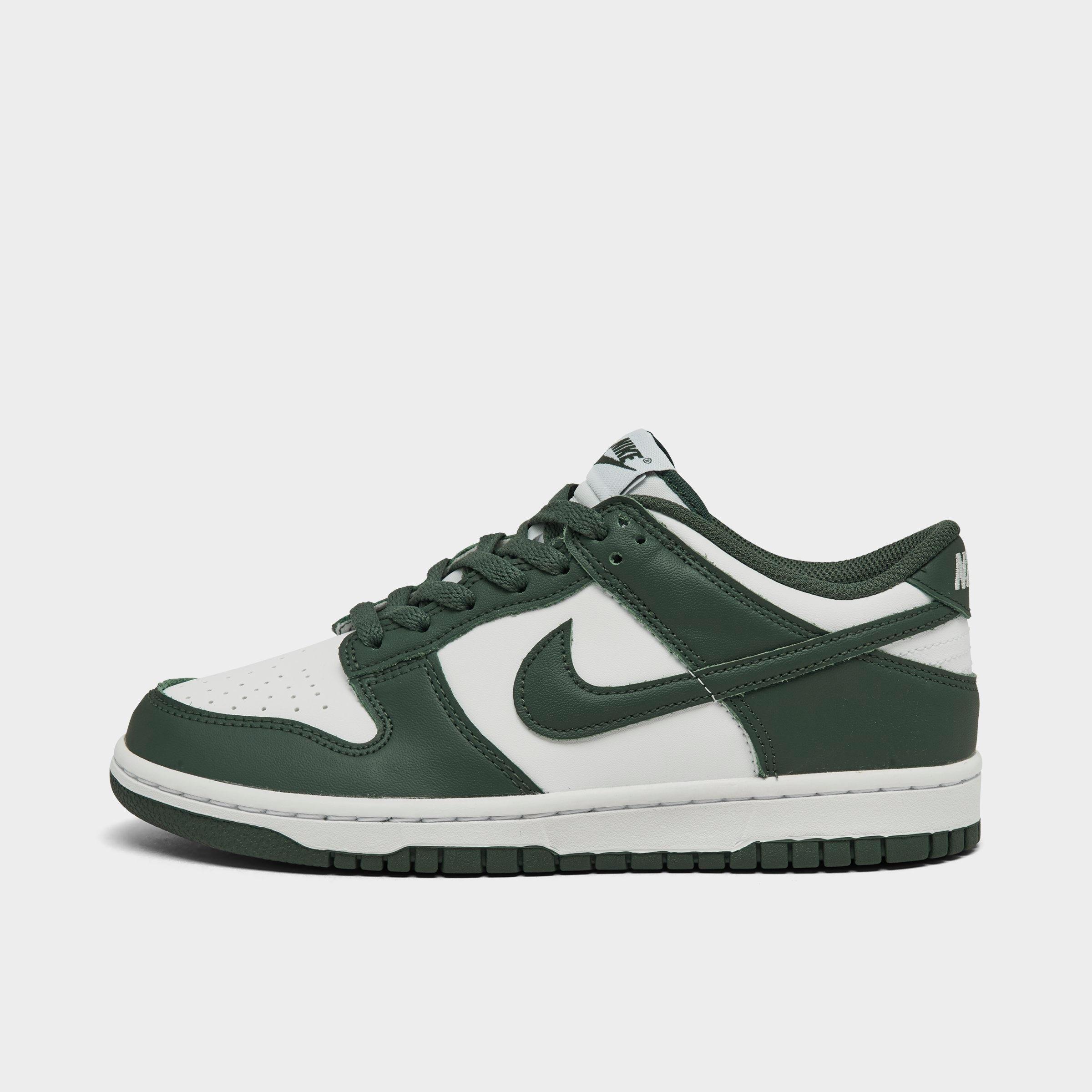 Nike Big Kids Dunk Low Casual Shoes in White/Vintage Green/White Size: 4.0